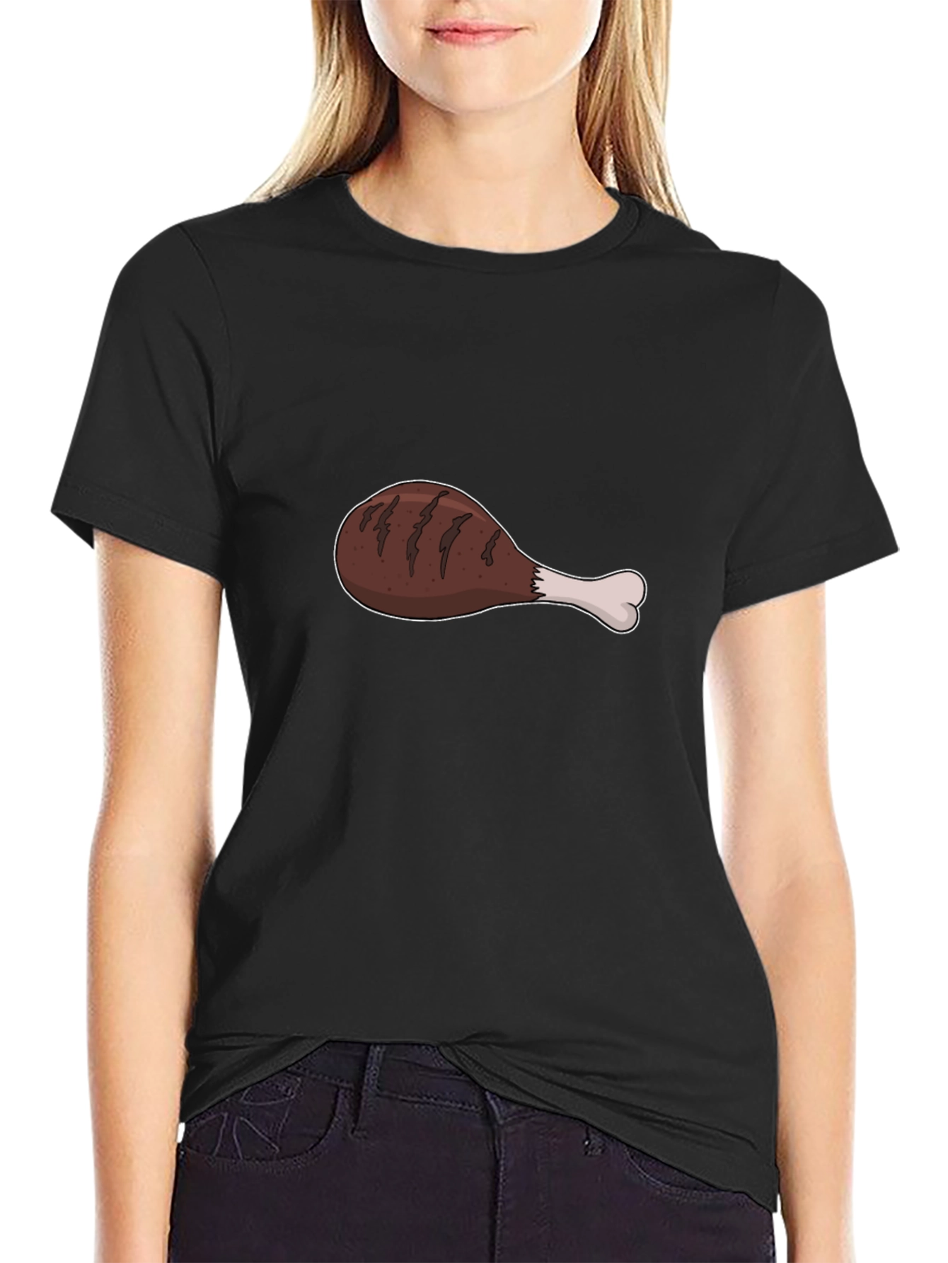 Cartoon Drumstick T-Shirt - Black Cotton Tee