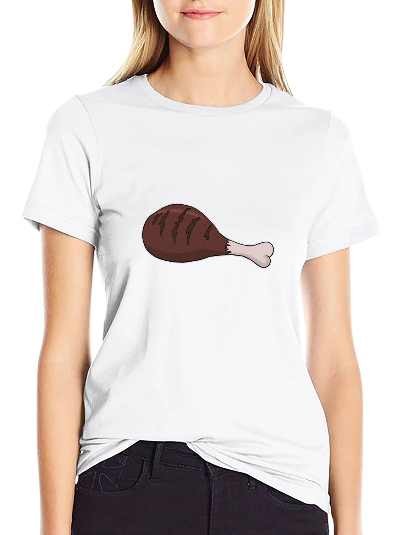 Cartoon Drumstick T-Shirt - Black Cotton Tee