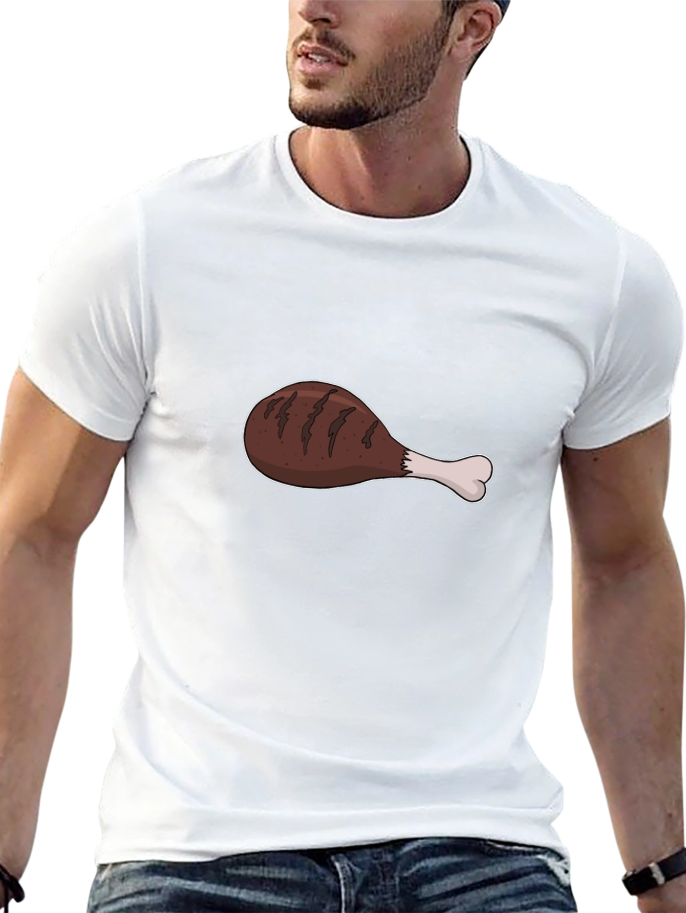 Cartoon Drumstick T-Shirt - Black Cotton Tee