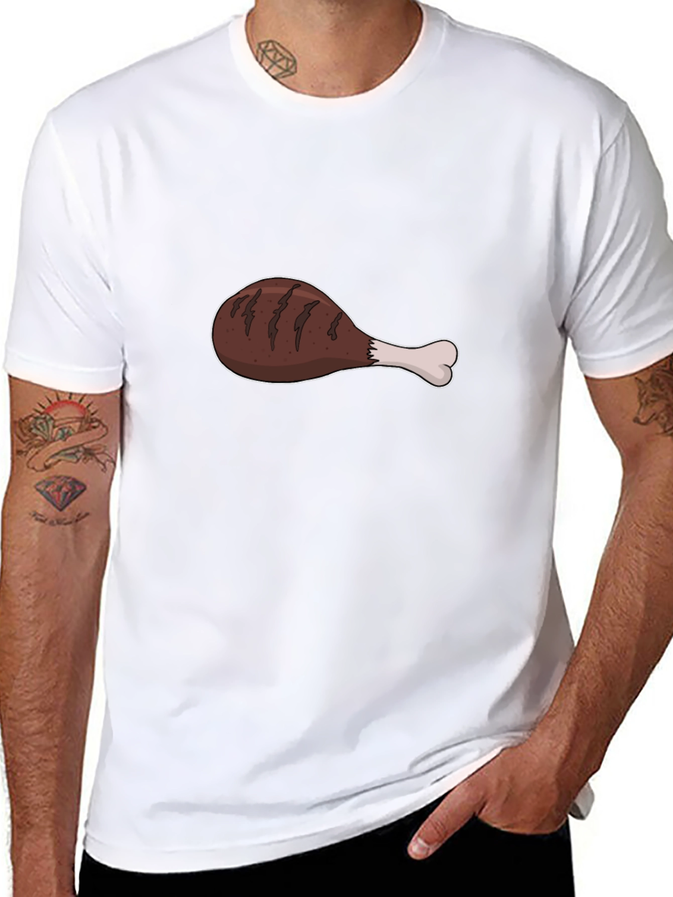 Cartoon Drumstick T-Shirt - Black Cotton Tee