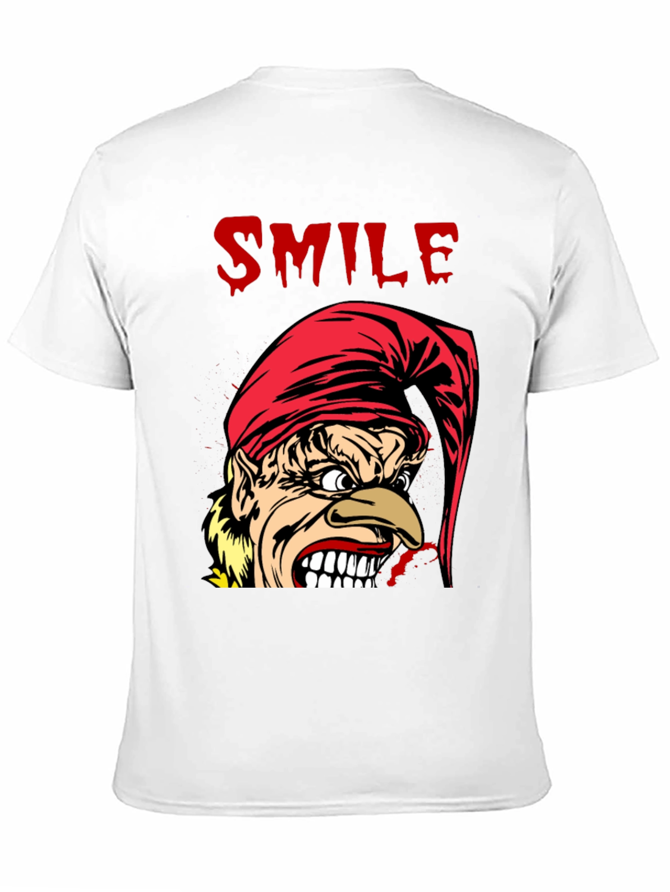 Creepy Cartoon Elf Smile Graphic Black T-Shirt