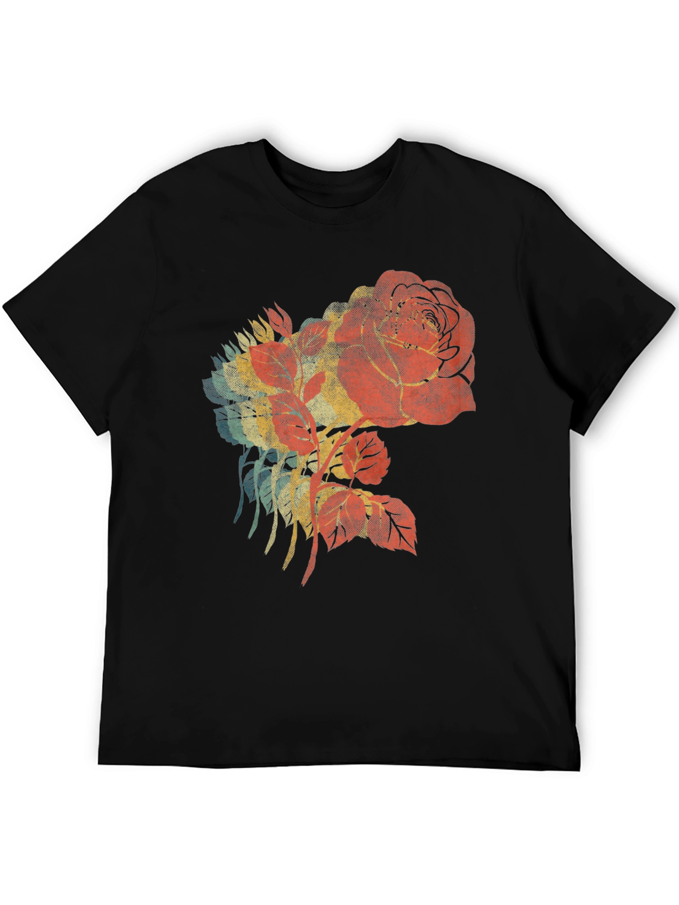 Retro Rose Graphic Black T-Shirt