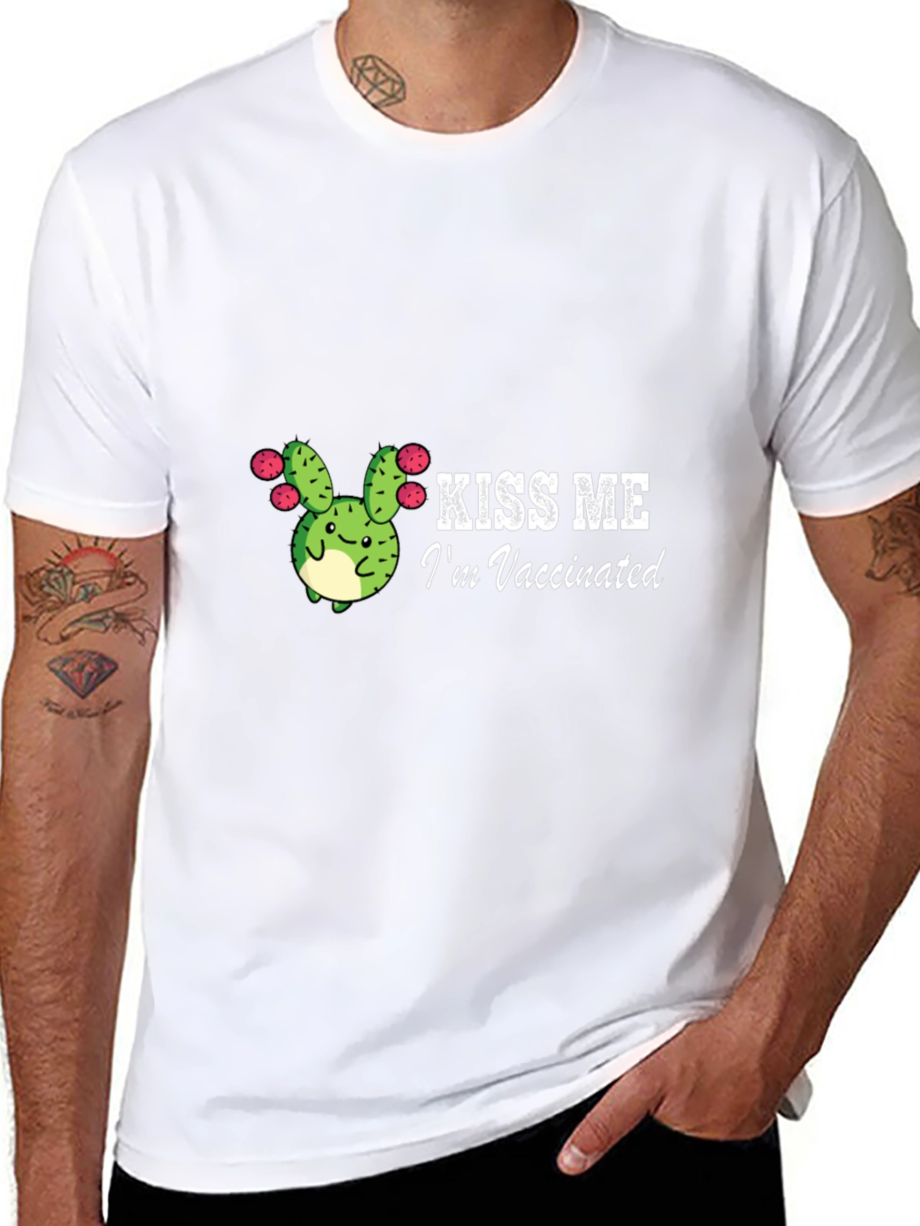 Kiss Me Im Vaccinated Cactus Graphic Tee