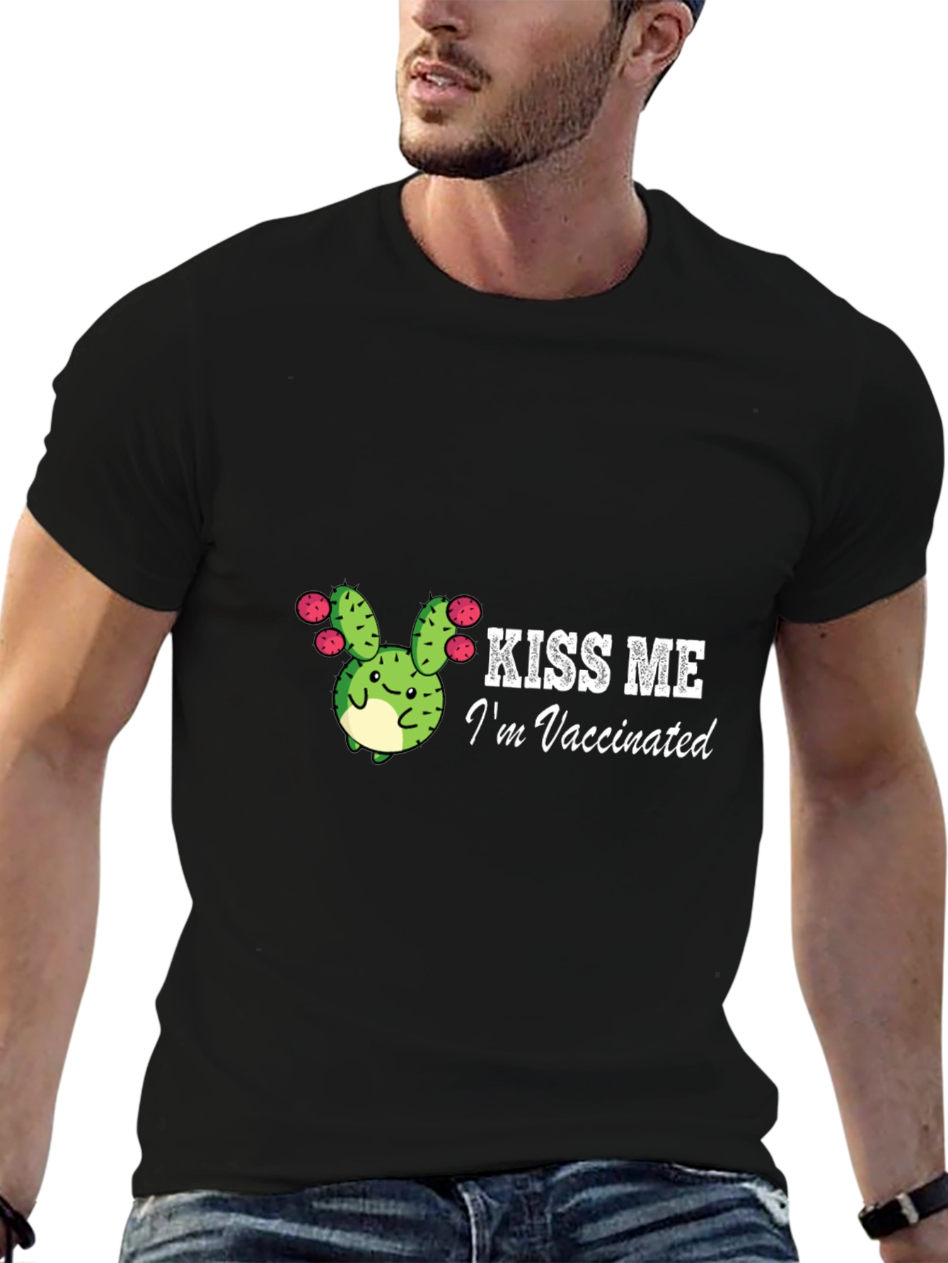 Kiss Me Im Vaccinated Cactus Graphic Tee