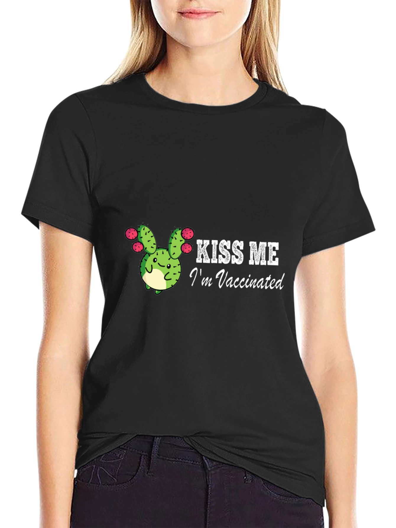 Kiss Me Im Vaccinated Cactus Graphic Tee