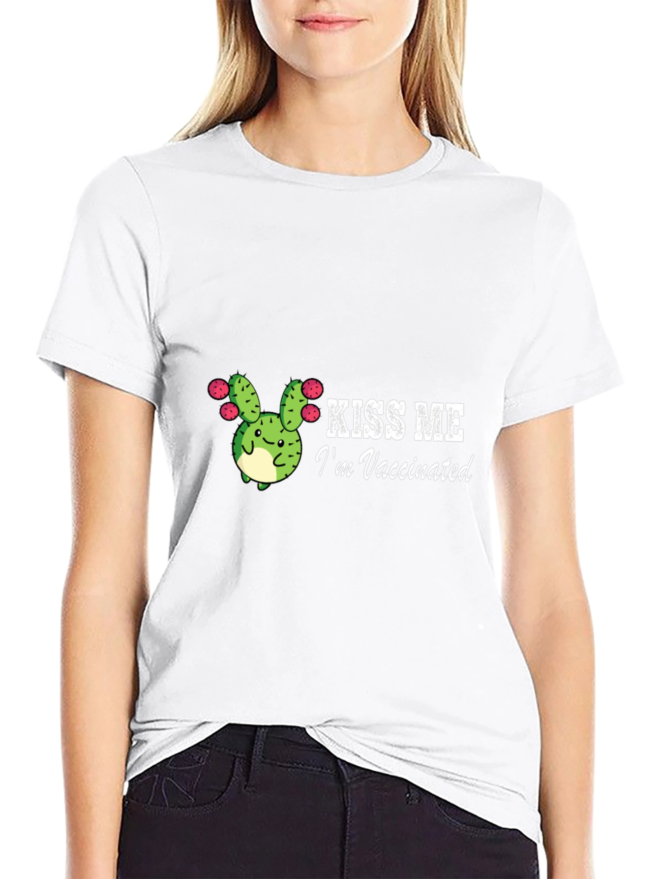 Kiss Me Im Vaccinated Cactus Graphic Tee