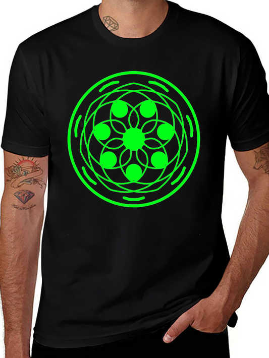 Geometric Green Design Black T-Shirt