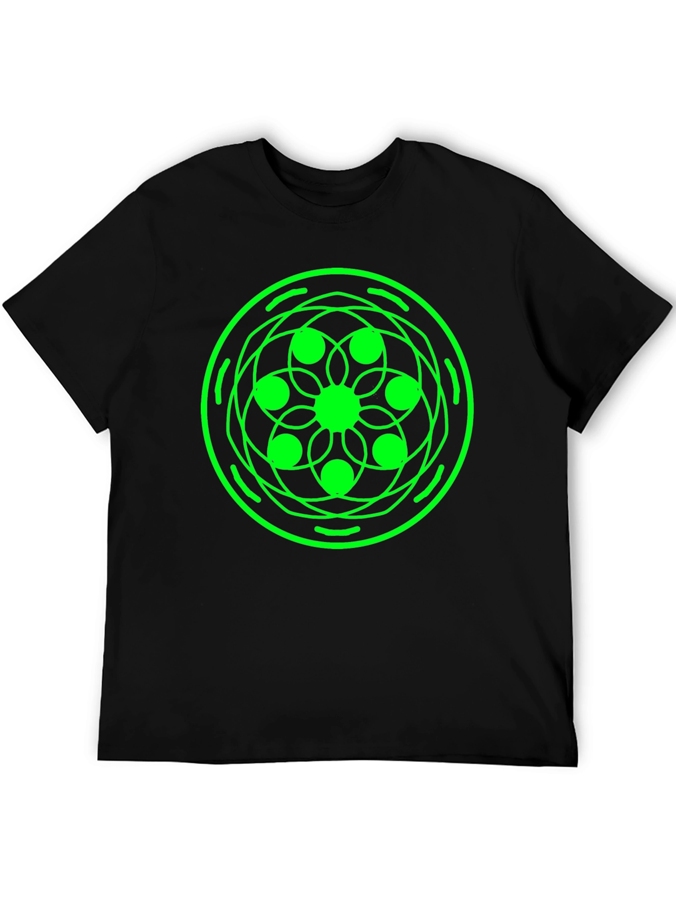 Geometric Green Design Black T-Shirt