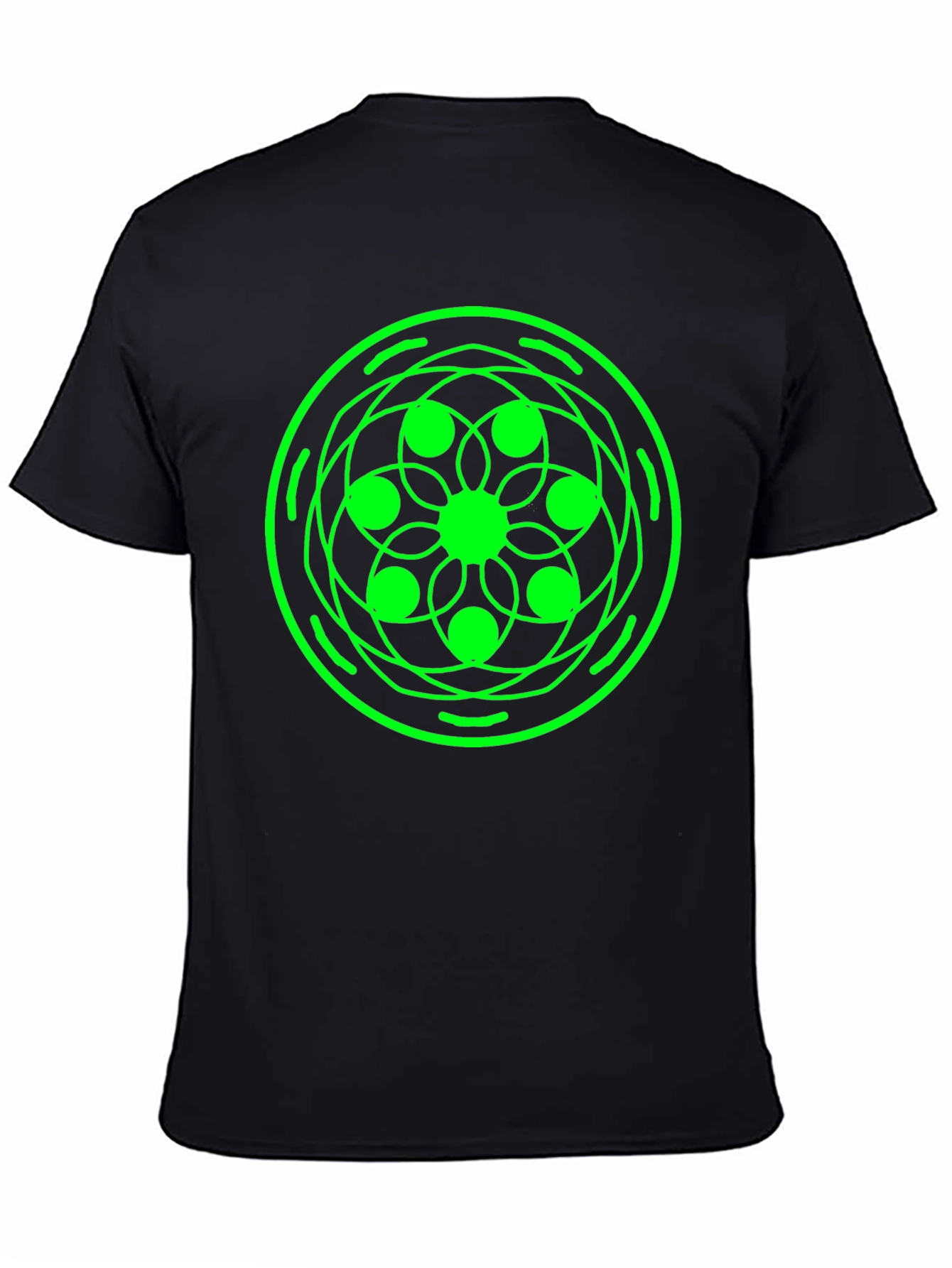 Geometric Green Design Black T-Shirt