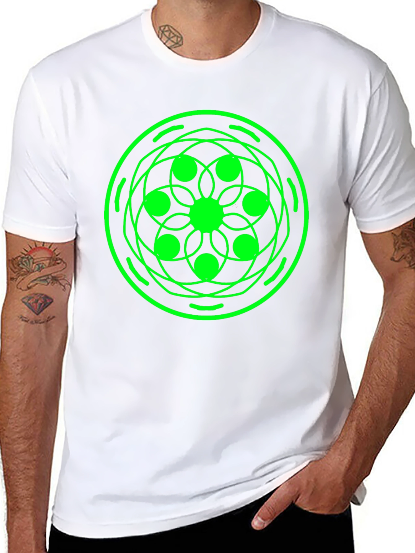 Geometric Green Design Black T-Shirt