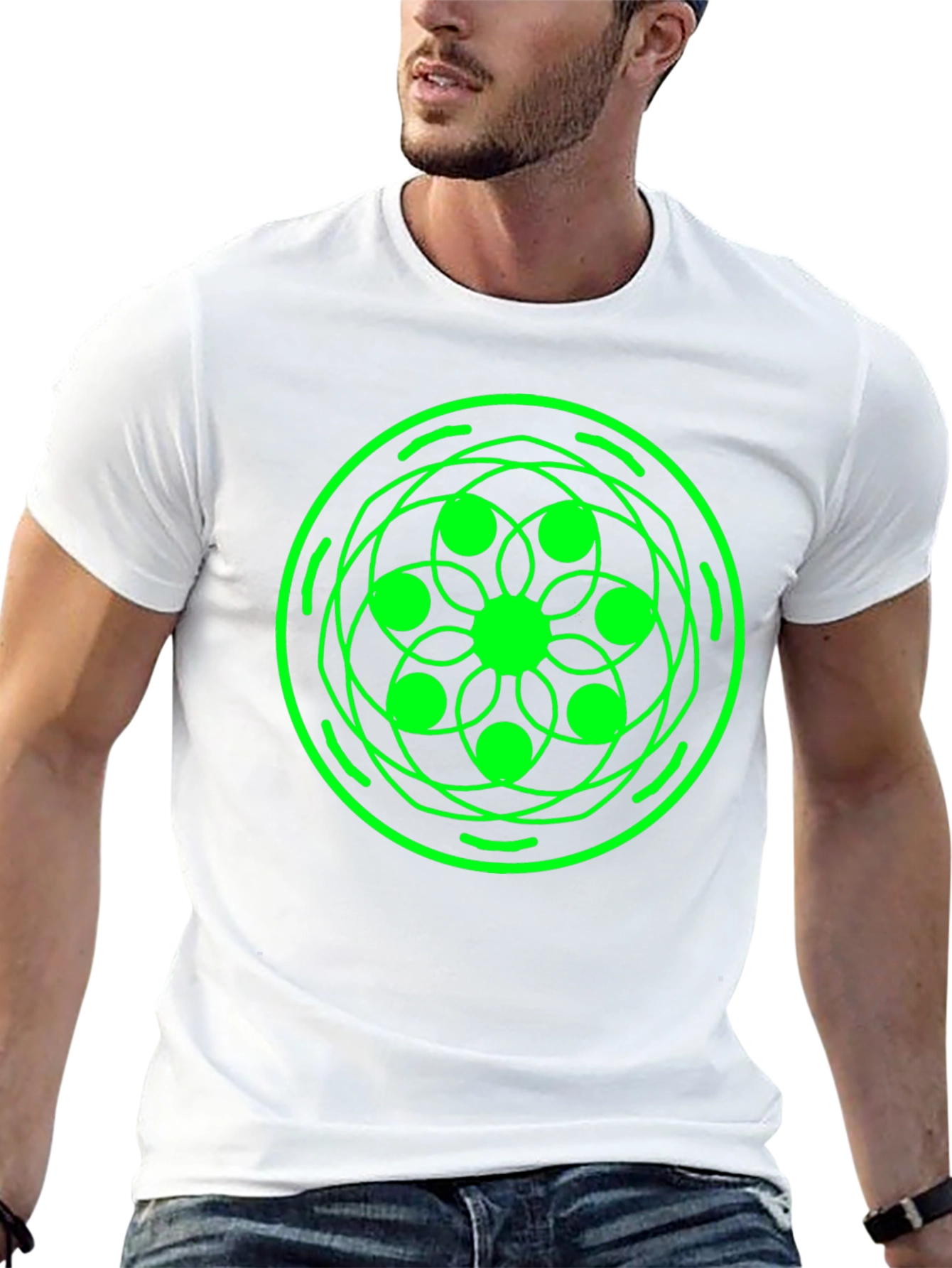 Geometric Green Design Black T-Shirt