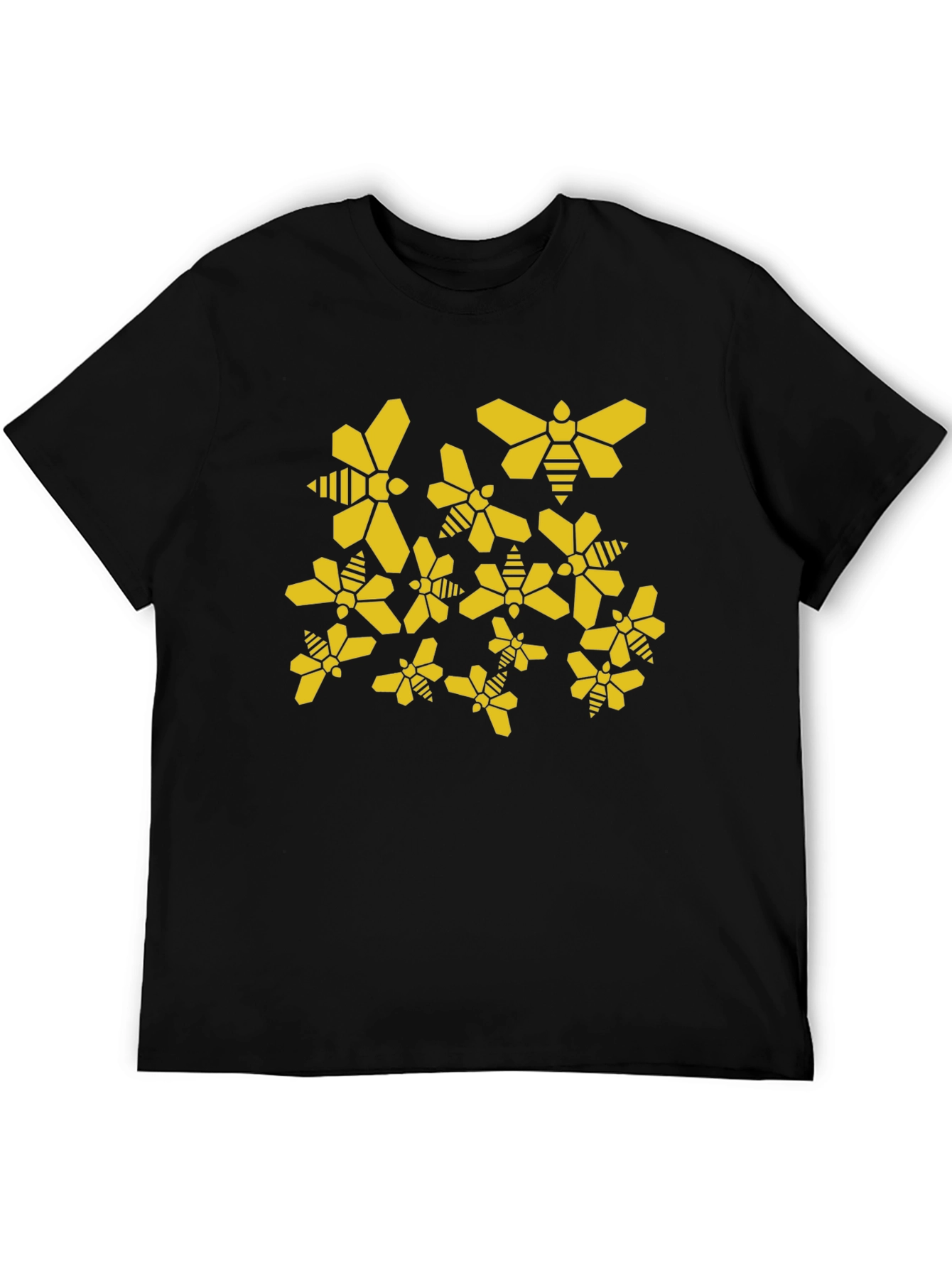 Geometric Bee Pattern Black T-Shirt