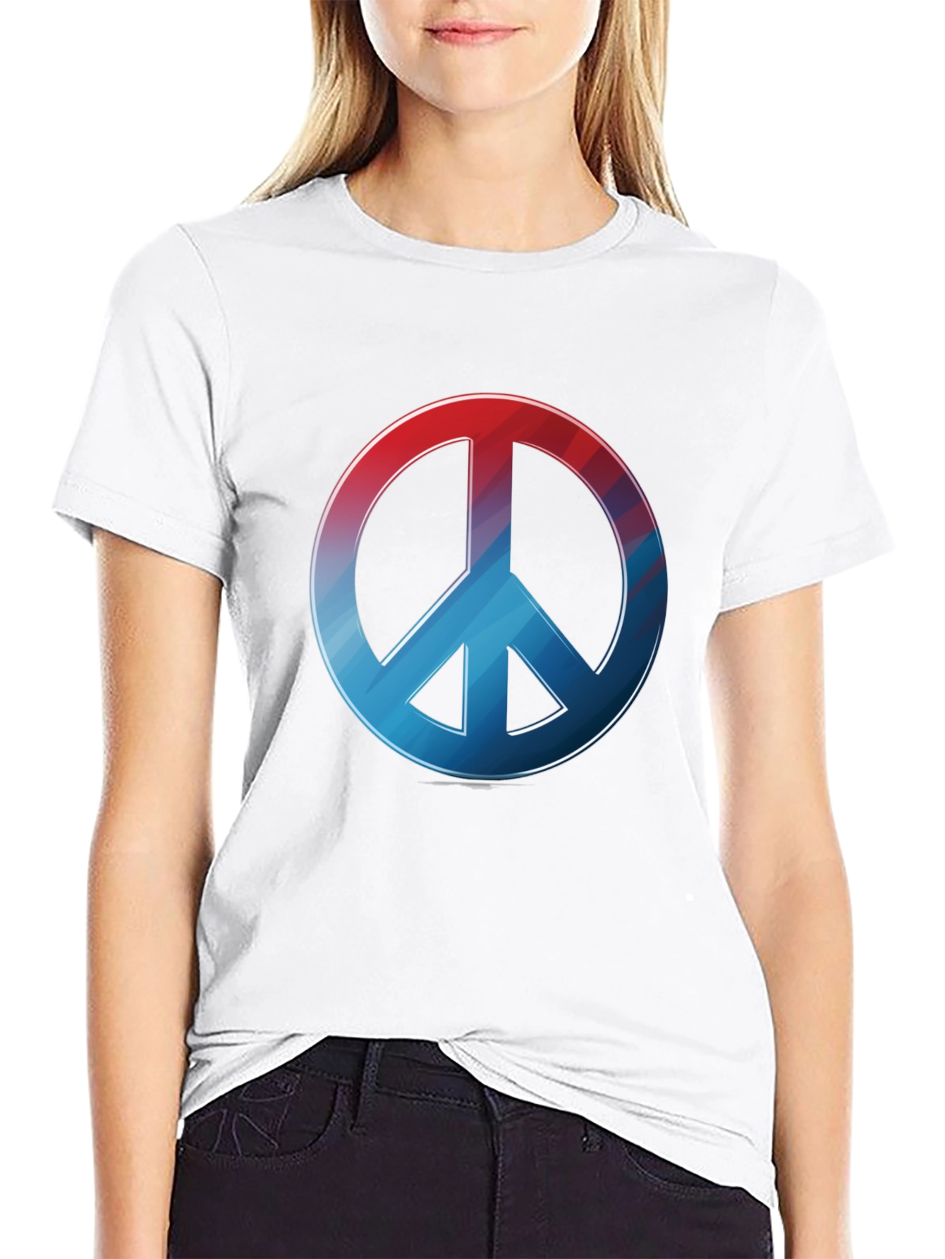 Retro Peace Sign T-Shirt - Red to Blue Gradient