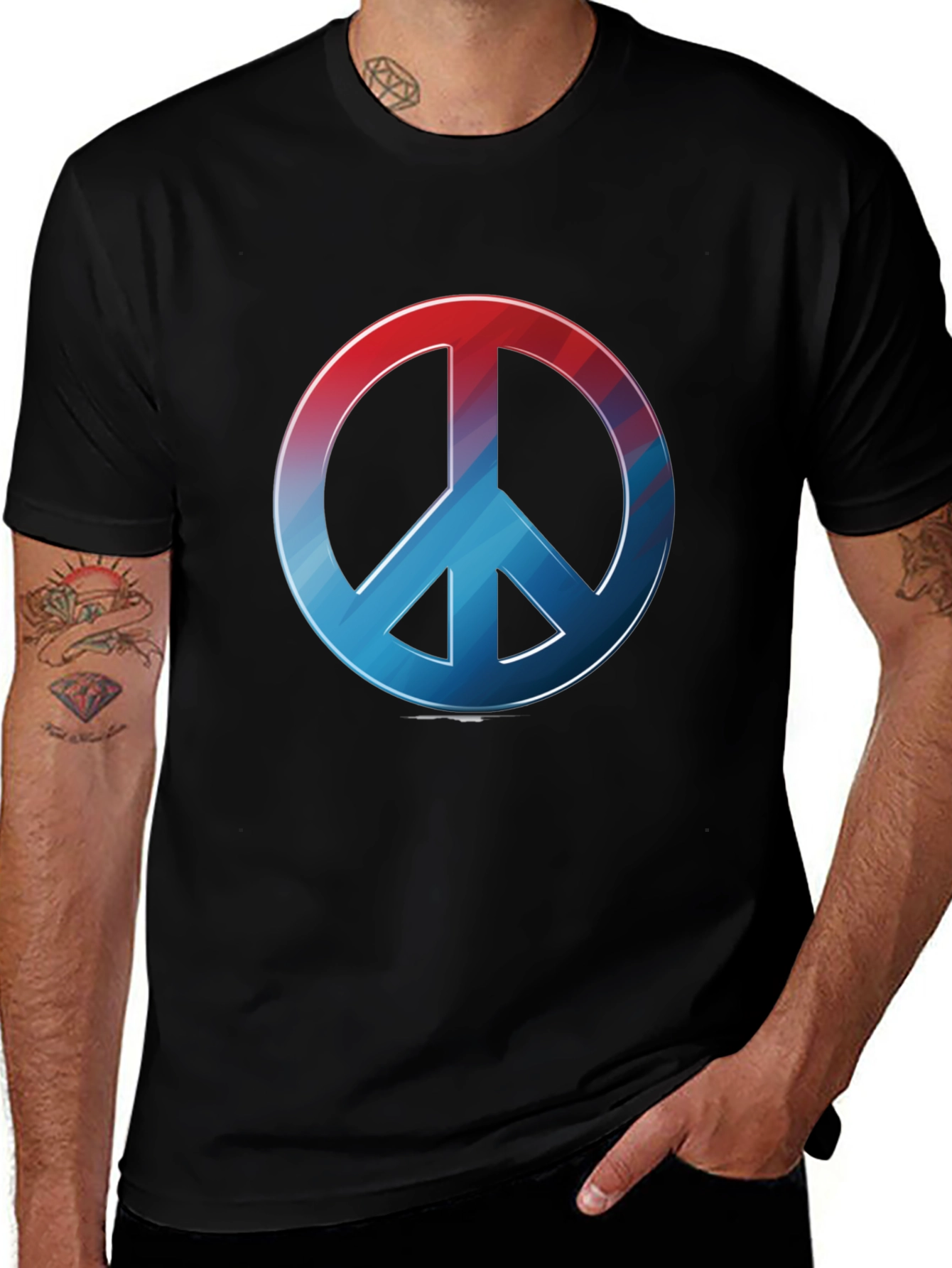 Retro Peace Sign T-Shirt - Red to Blue Gradient