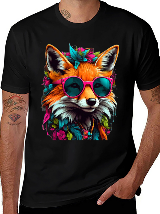 Fox with Sunglasses Graphic Tee - Stylish Animal Print