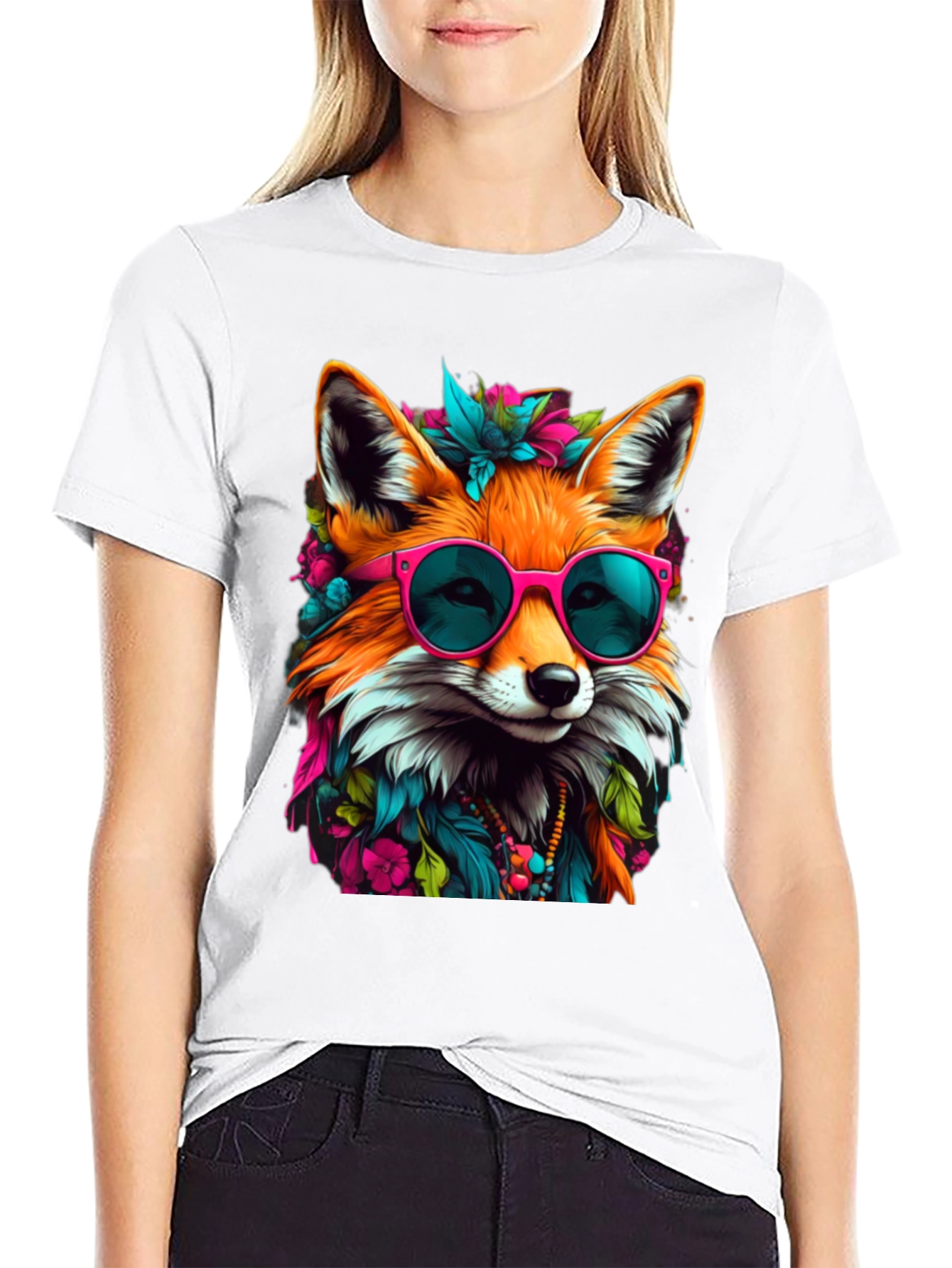 Fox with Sunglasses Graphic Tee - Stylish Animal Print