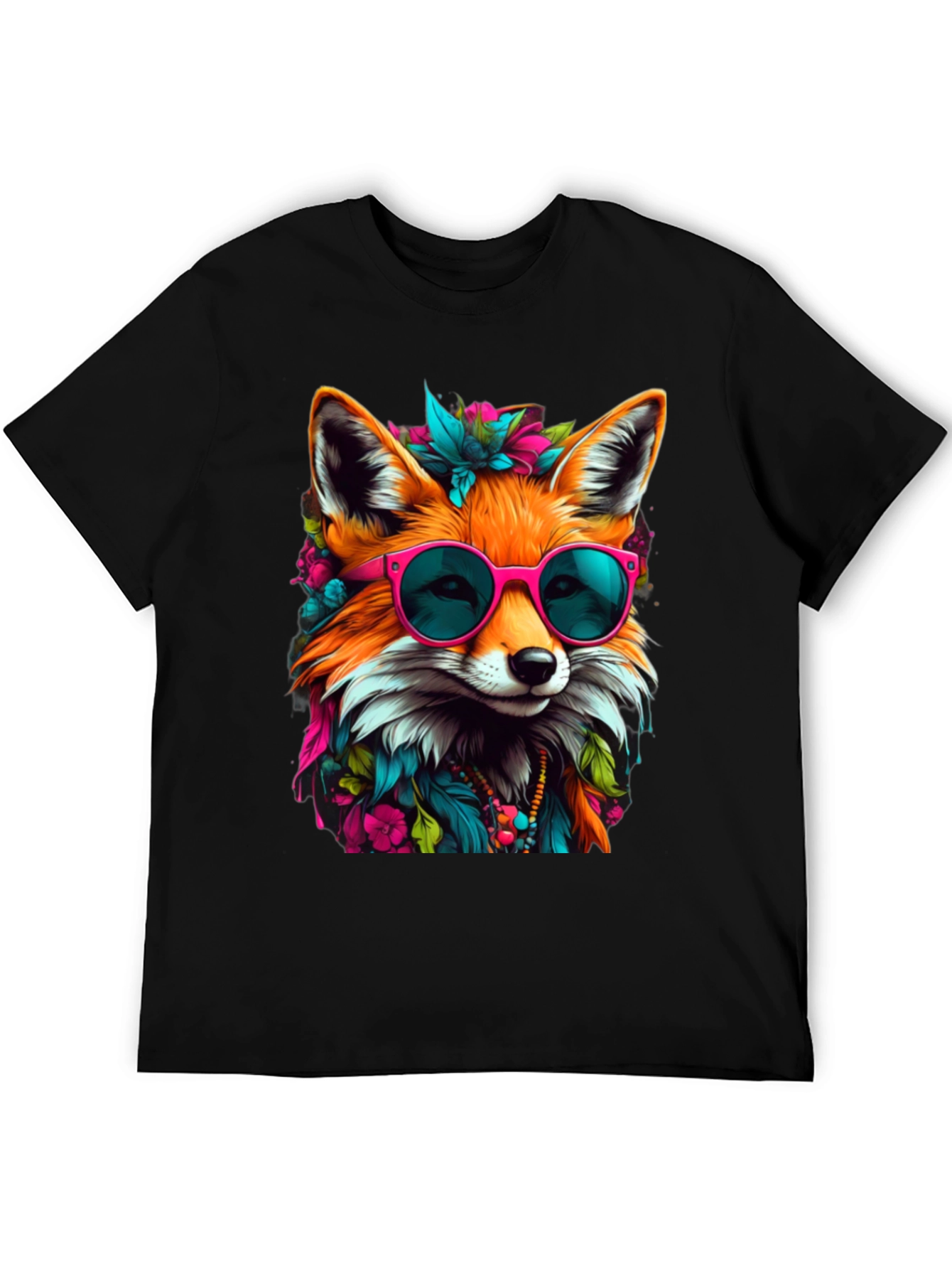 Fox with Sunglasses Graphic Tee - Stylish Animal Print