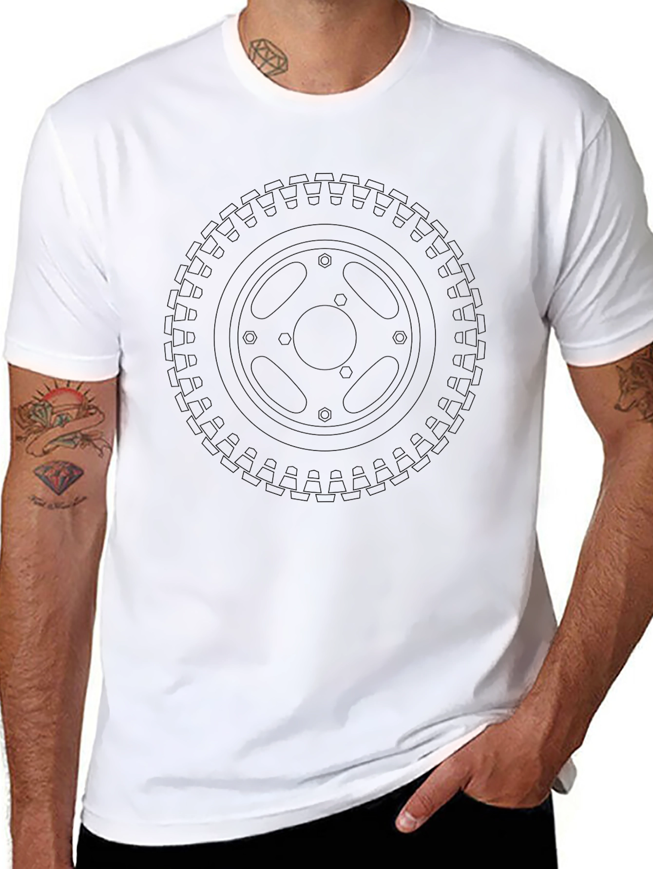 Black Tire Tread Graphic Tee - Casual Style
