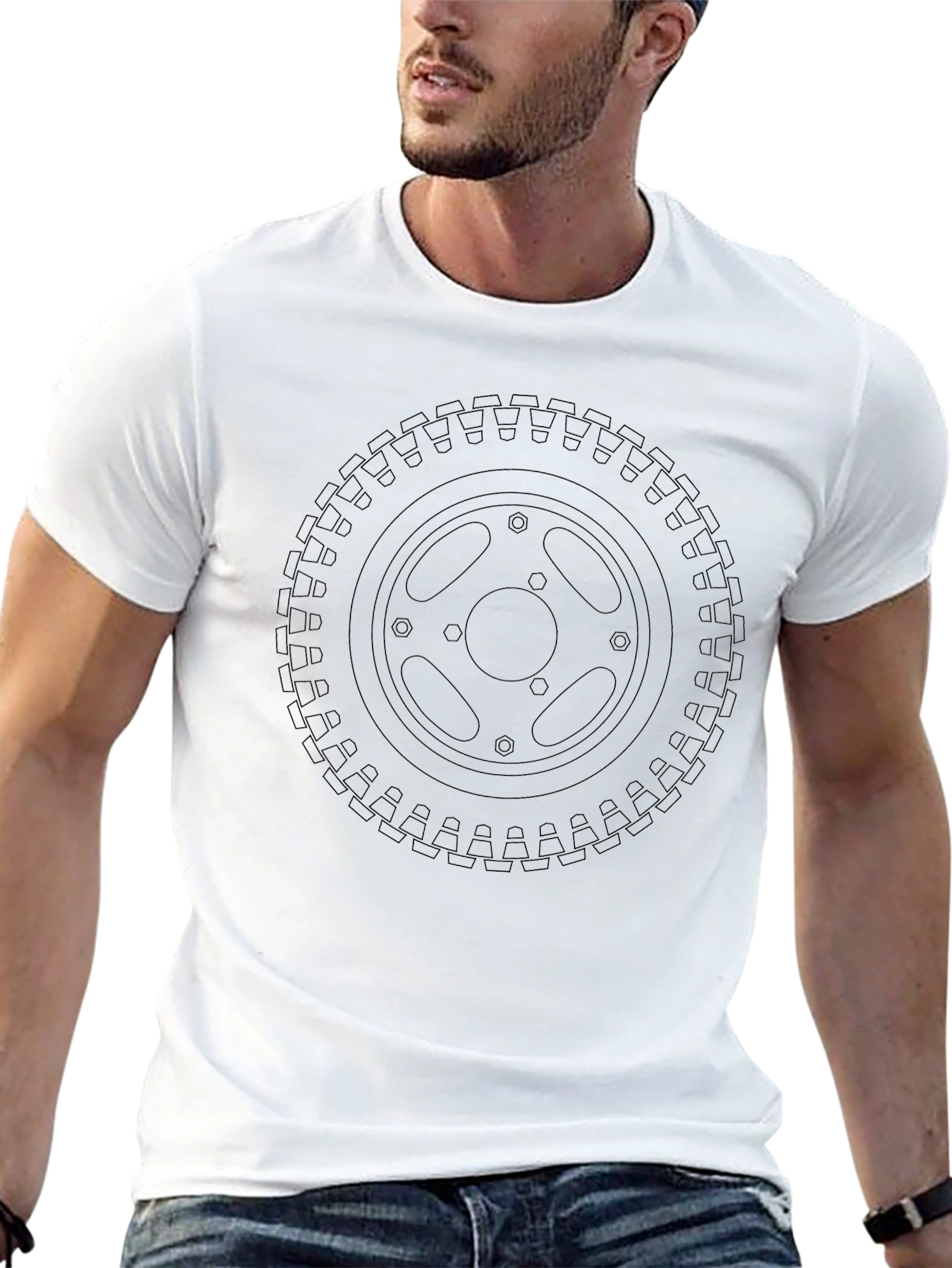 Black Tire Tread Graphic Tee - Casual Style