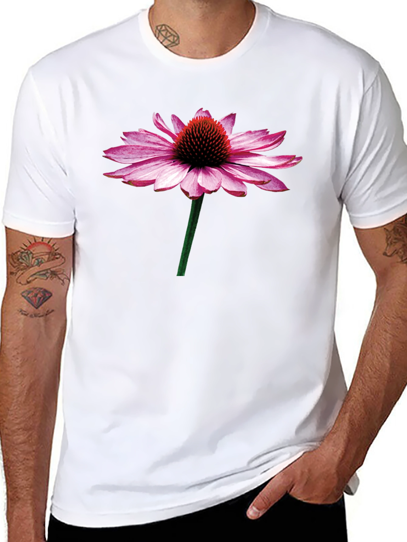 Echinacea Flower Graphic T-Shirt - Black Cotton Tee