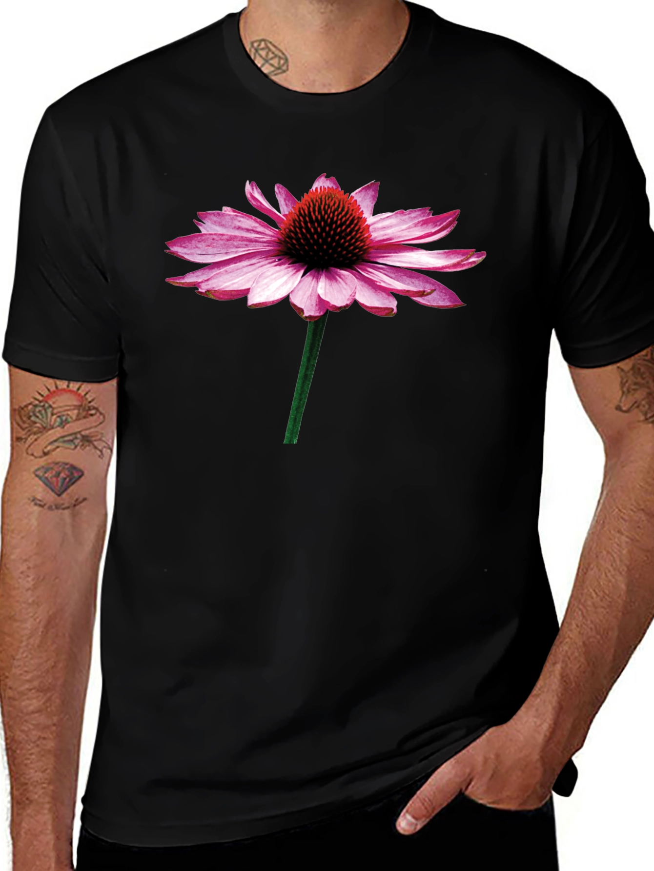Echinacea Flower Graphic T-Shirt - Black Cotton Tee