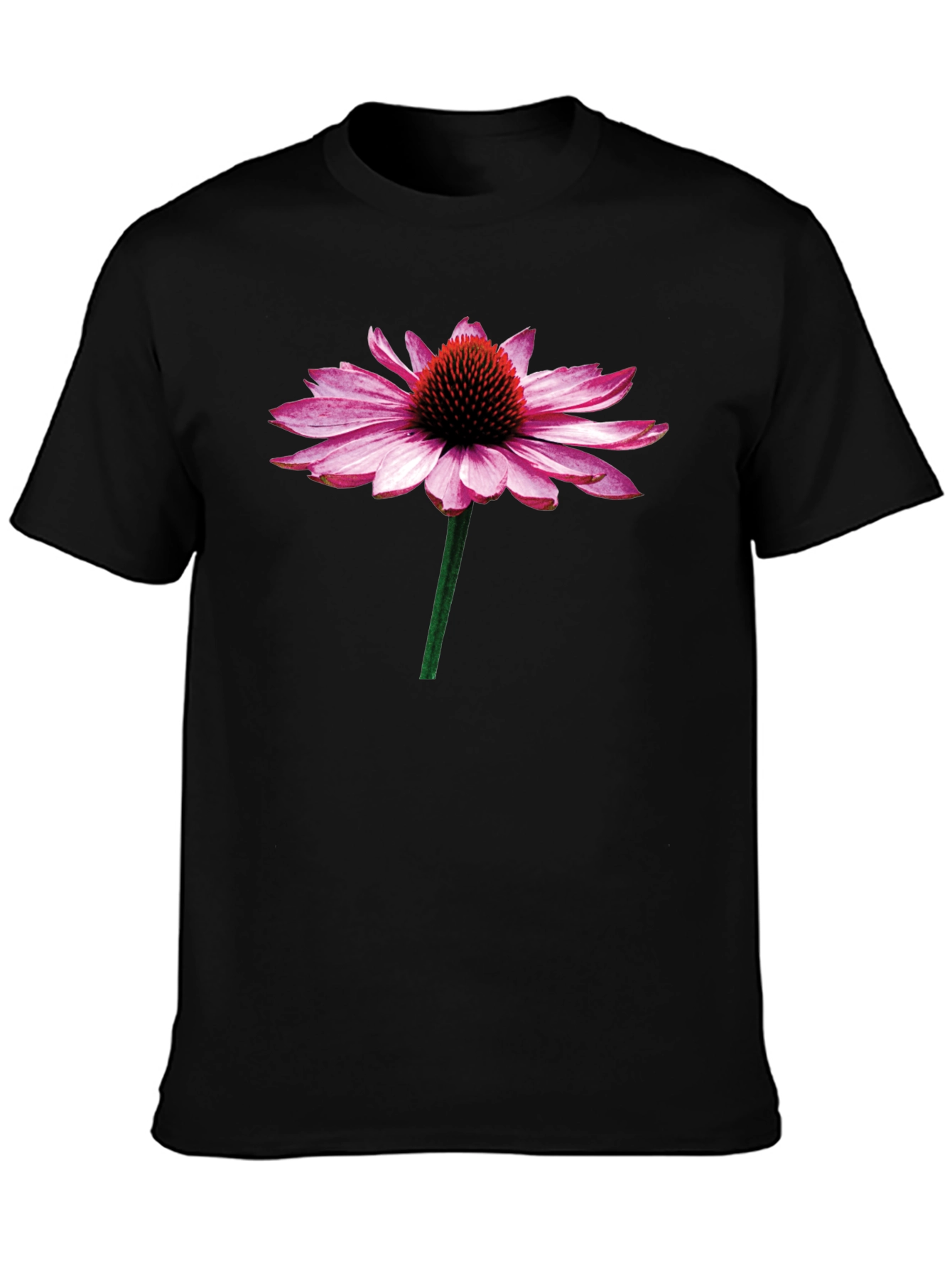 Echinacea Flower Graphic T-Shirt - Black Cotton Tee
