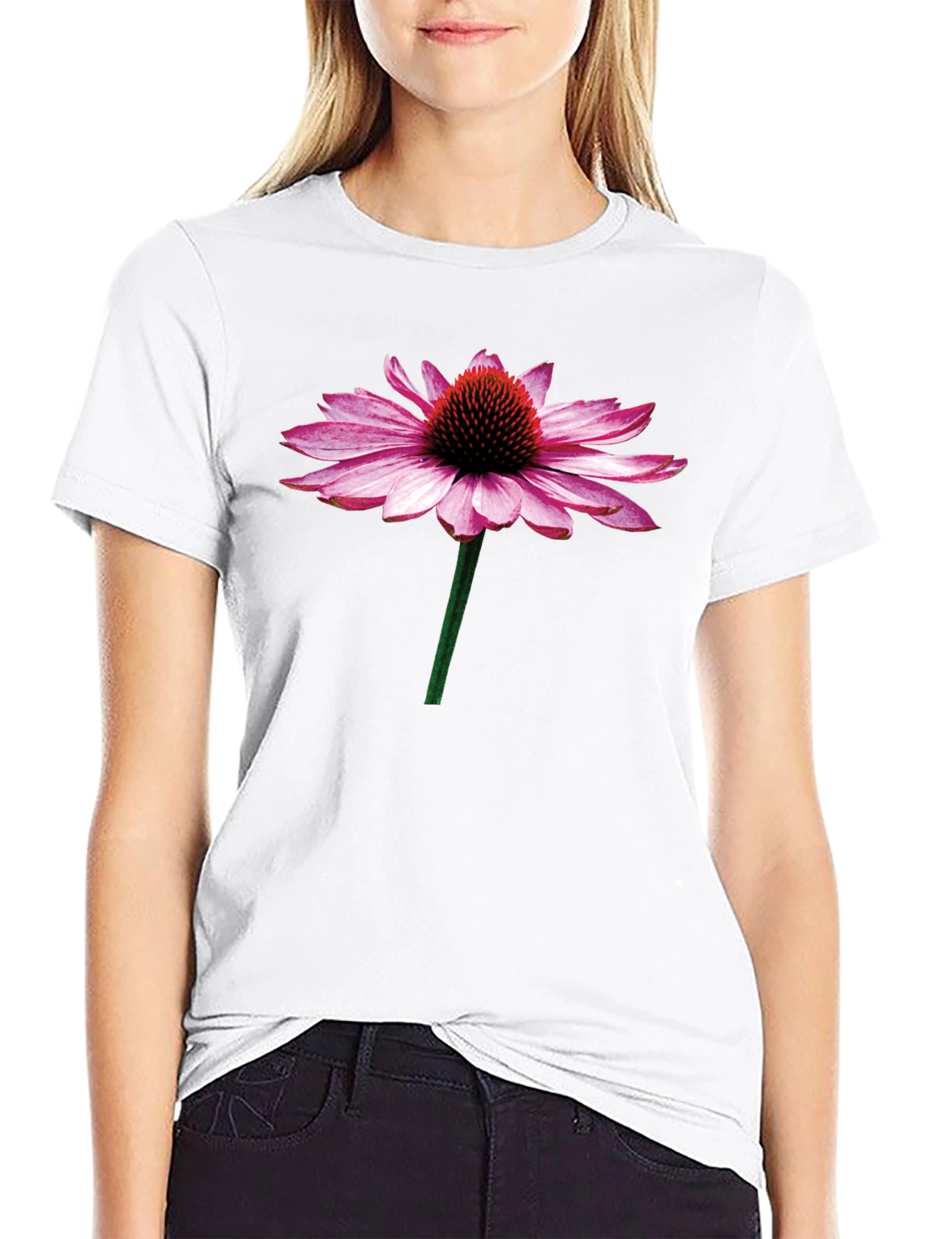 Echinacea Flower Graphic T-Shirt - Black Cotton Tee