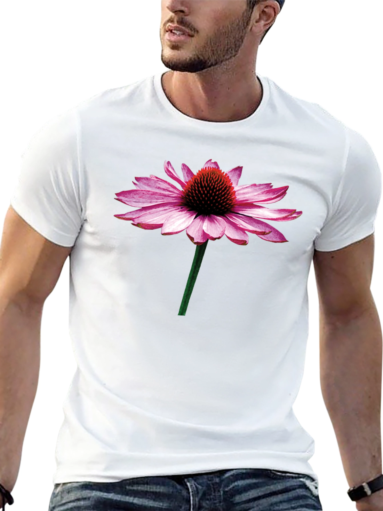 Echinacea Flower Graphic T-Shirt - Black Cotton Tee