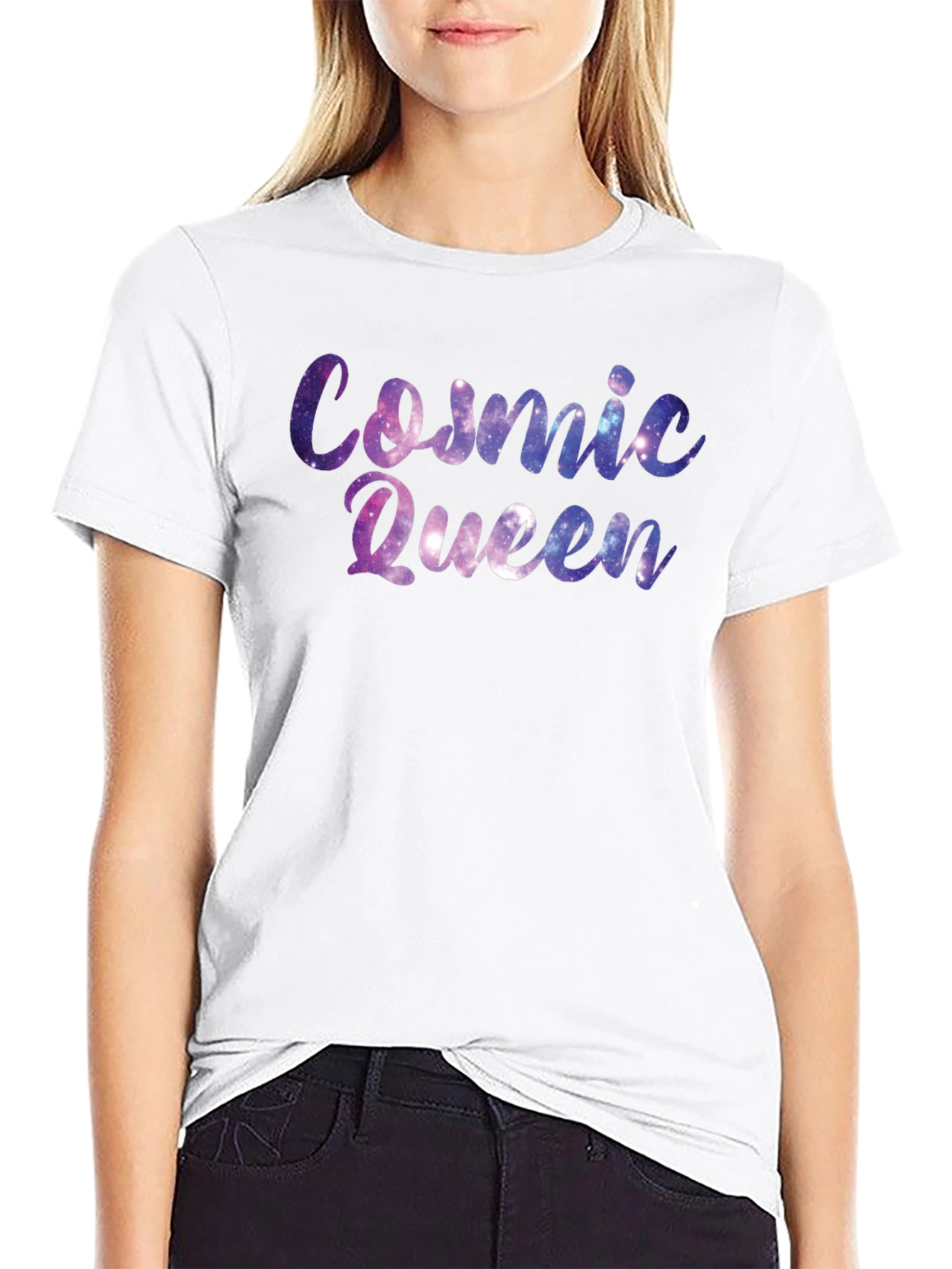 Cosmic Queen Black T-Shirt - Galaxy Design