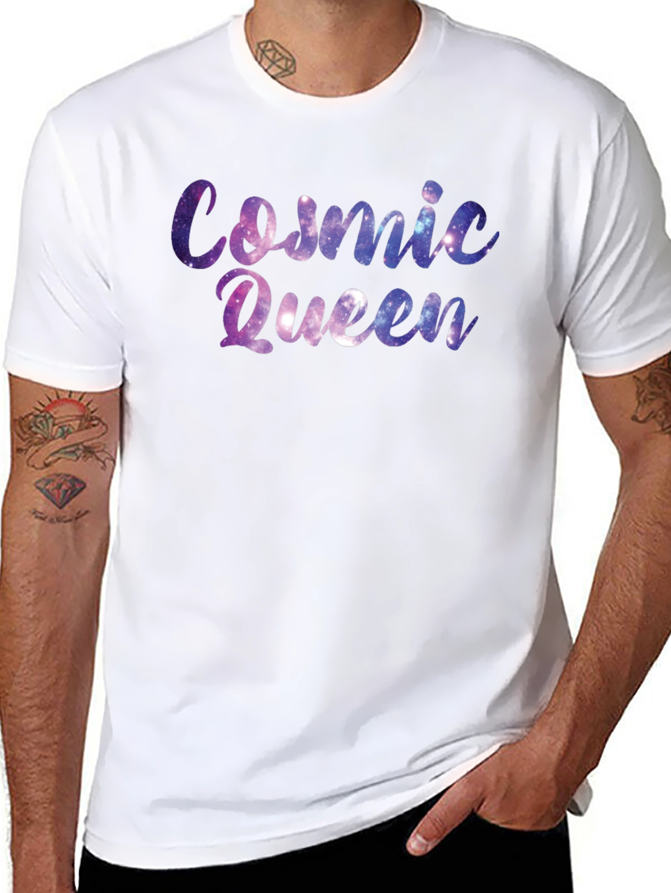 Cosmic Queen Black T-Shirt - Galaxy Design