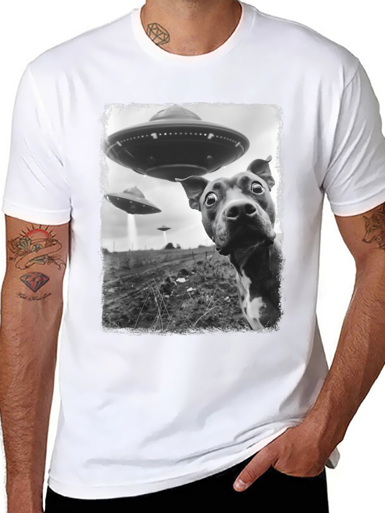 UFO Dog T-Shirt Alien Abduction Tee