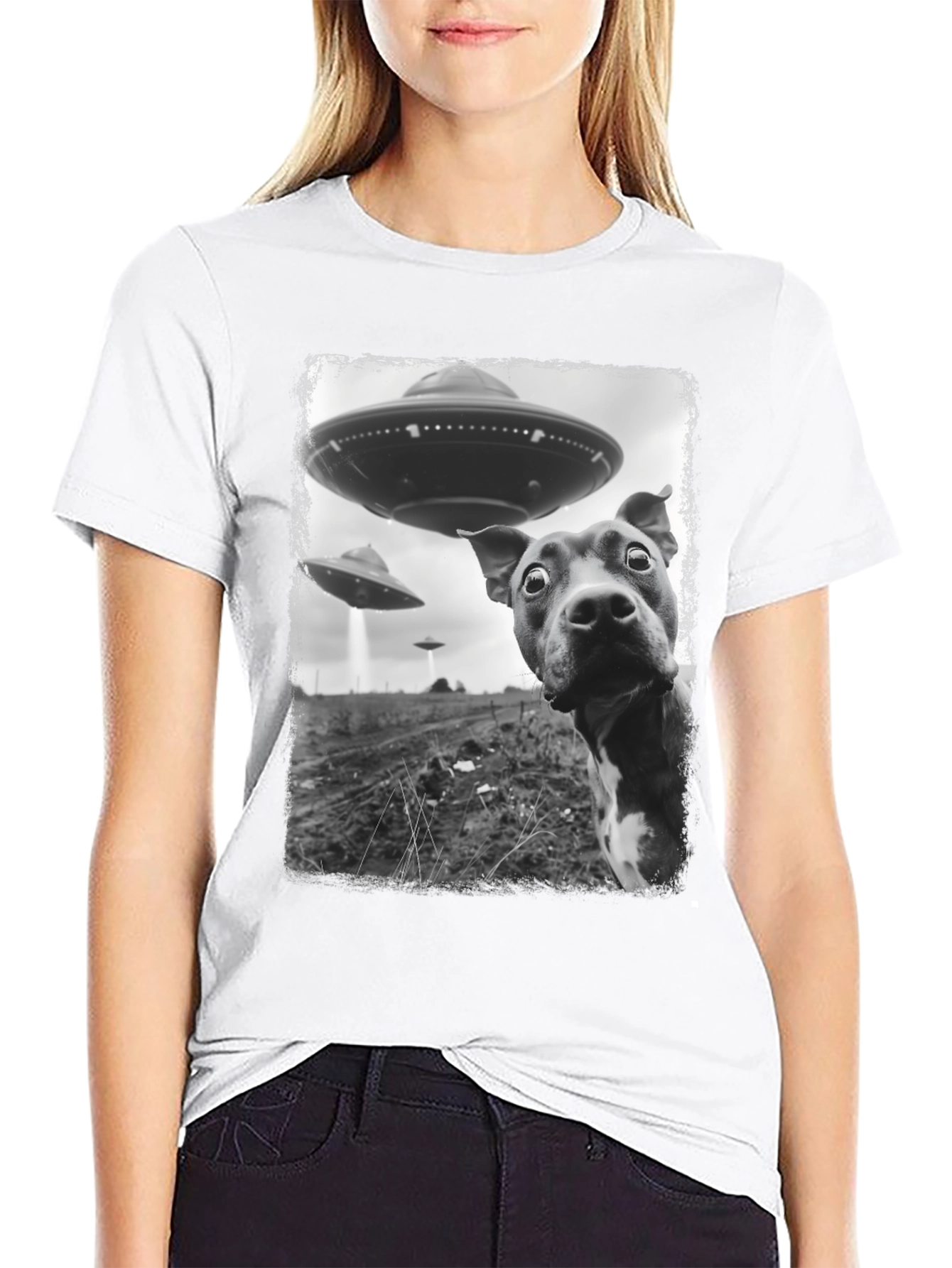 UFO Dog T-Shirt Alien Abduction Tee