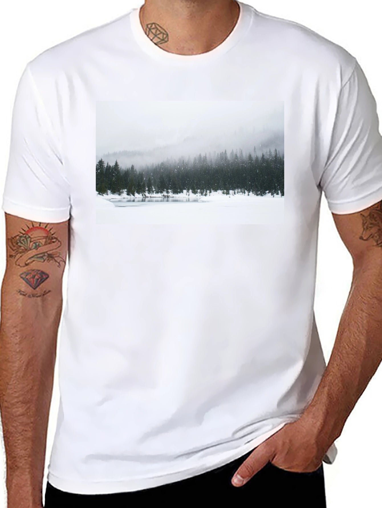 Winter Landscape Graphic Tee - Black Cotton Blend