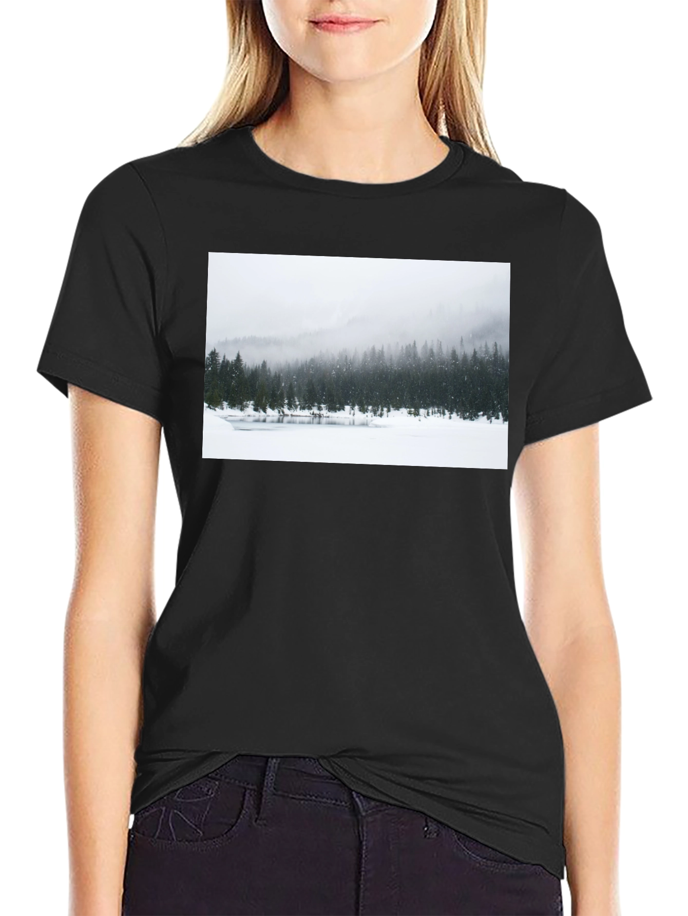 Winter Landscape Graphic Tee - Black Cotton Blend