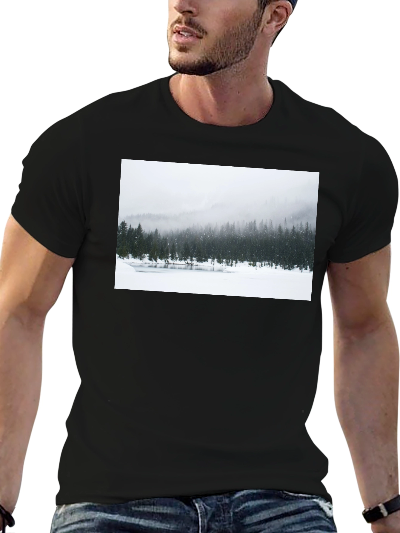 Winter Landscape Graphic Tee - Black Cotton Blend