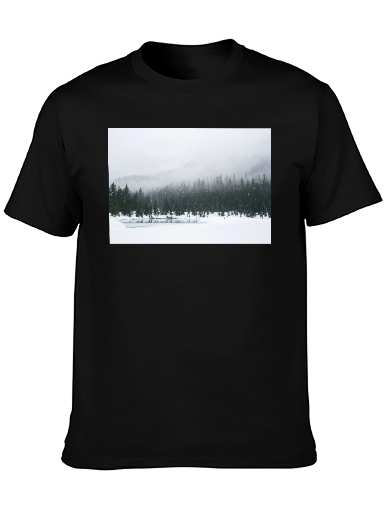 Winter Landscape Graphic Tee - Black Cotton Blend