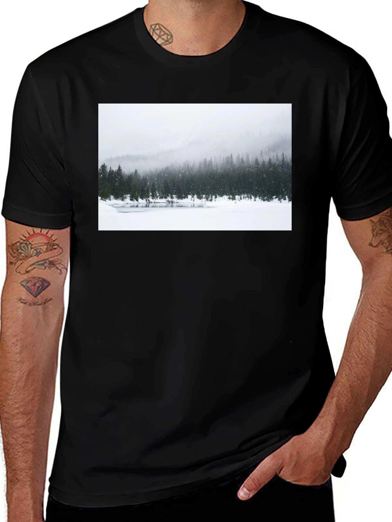 Winter Landscape Graphic Tee - Black Cotton Blend