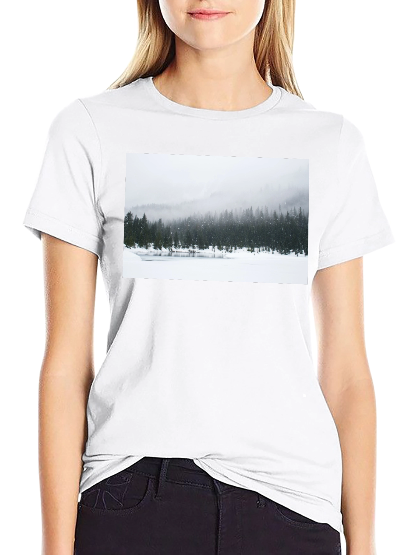 Winter Landscape Graphic Tee - Black Cotton Blend