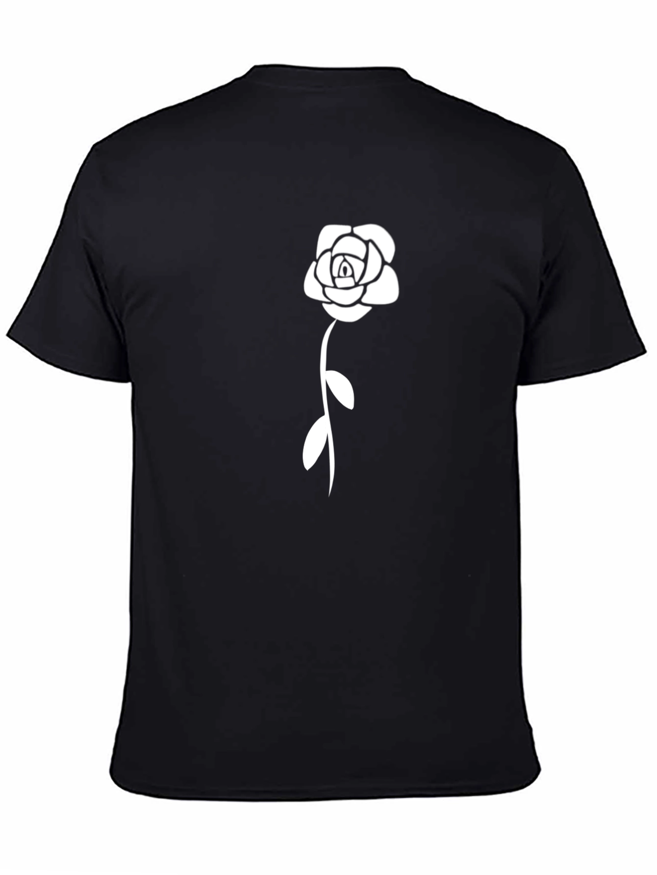 Black T-Shirt with White Rose Design
