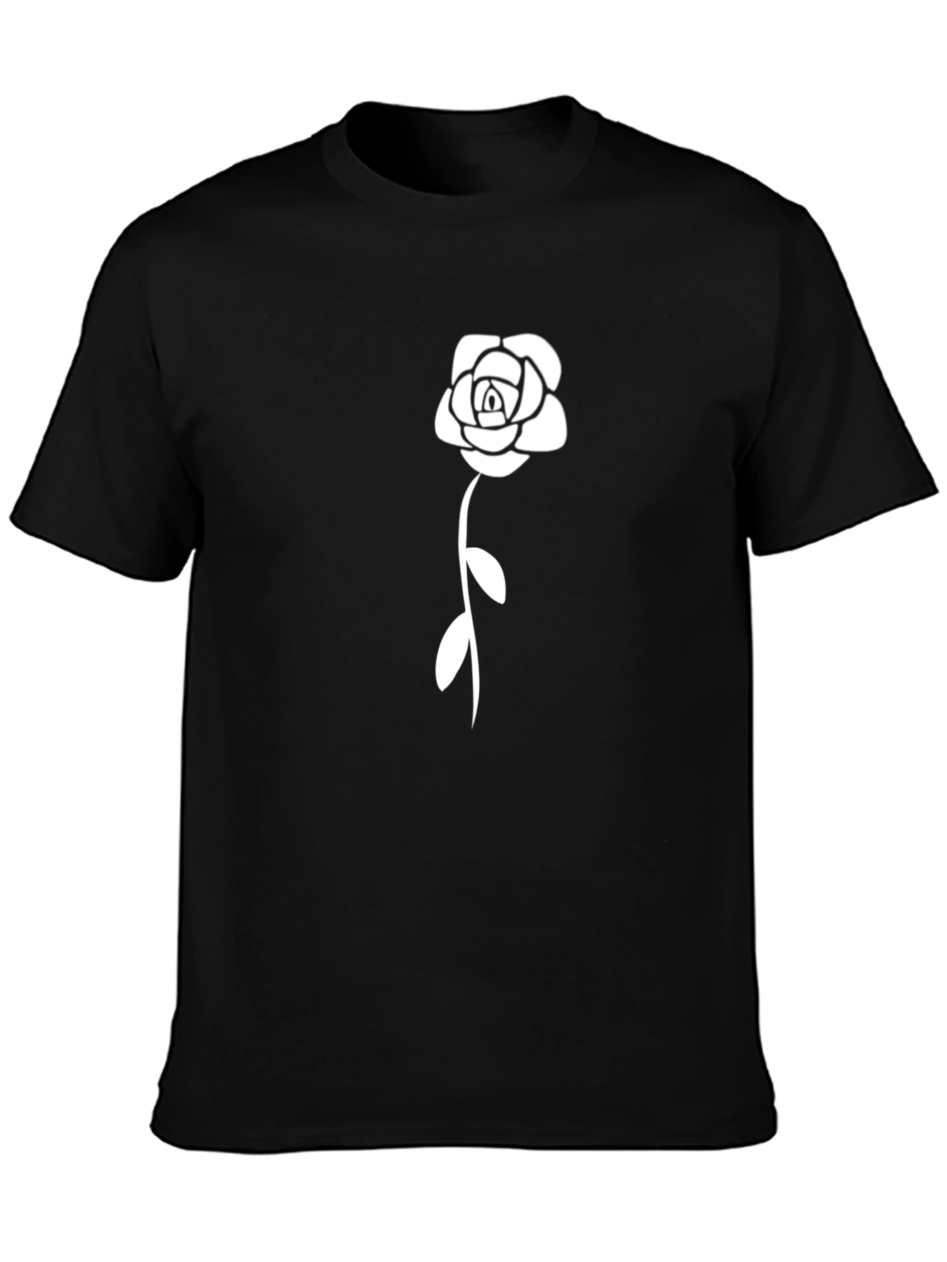 Black T-Shirt with White Rose Design