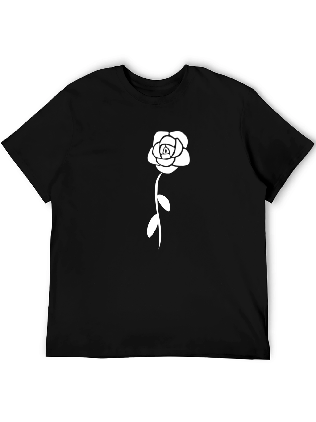Black T-Shirt with White Rose Design