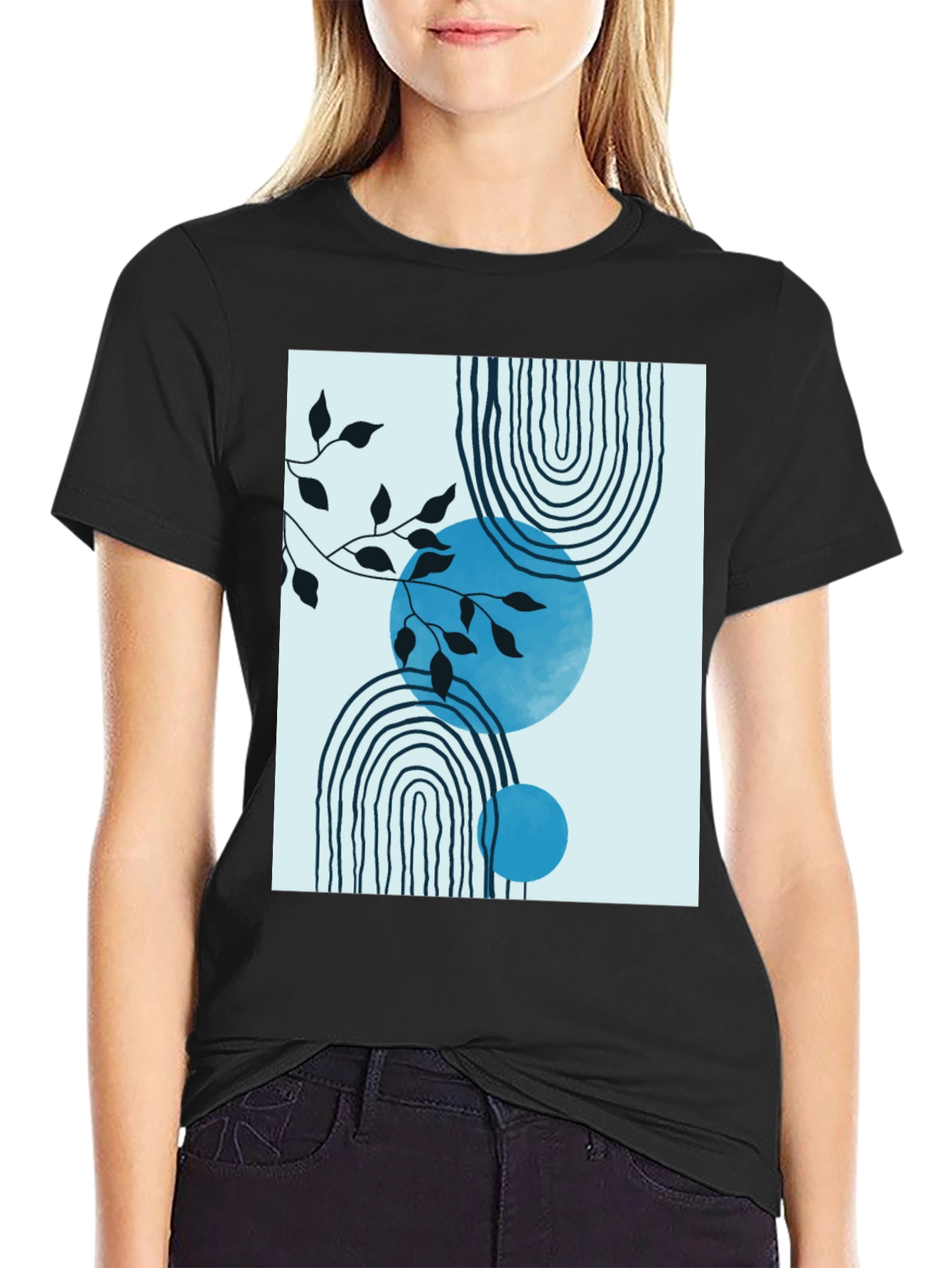 Abstract Graphic Print Black Crew Neck T-Shirt