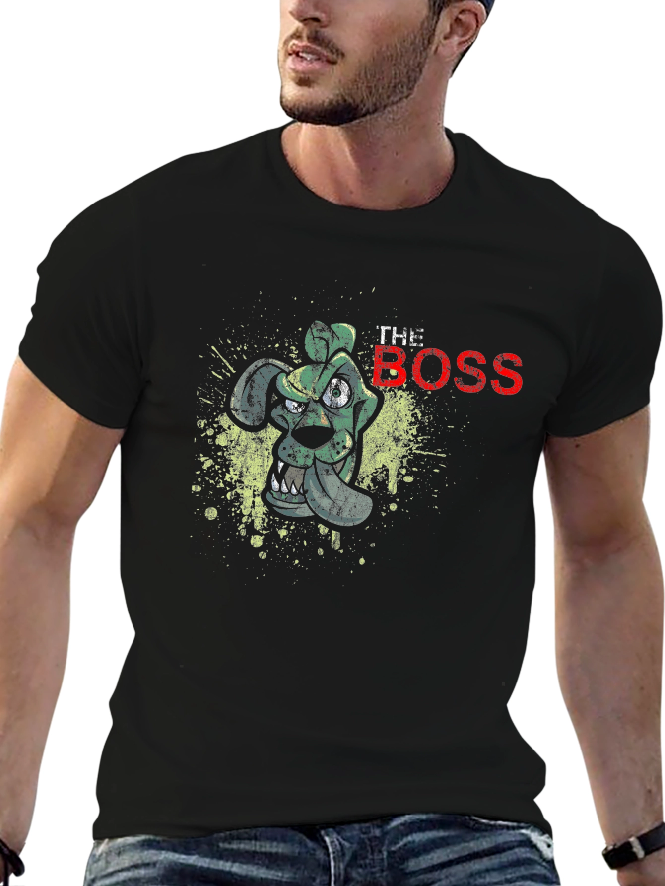The Boss Cartoon Dog Black Graphic T-Shirt