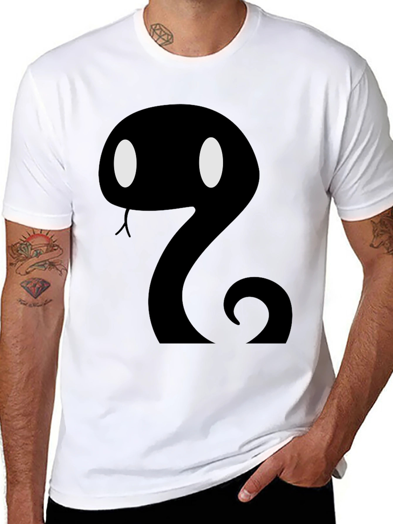 Cartoon Snake Graphic Tee - Mens Black T-Shirt