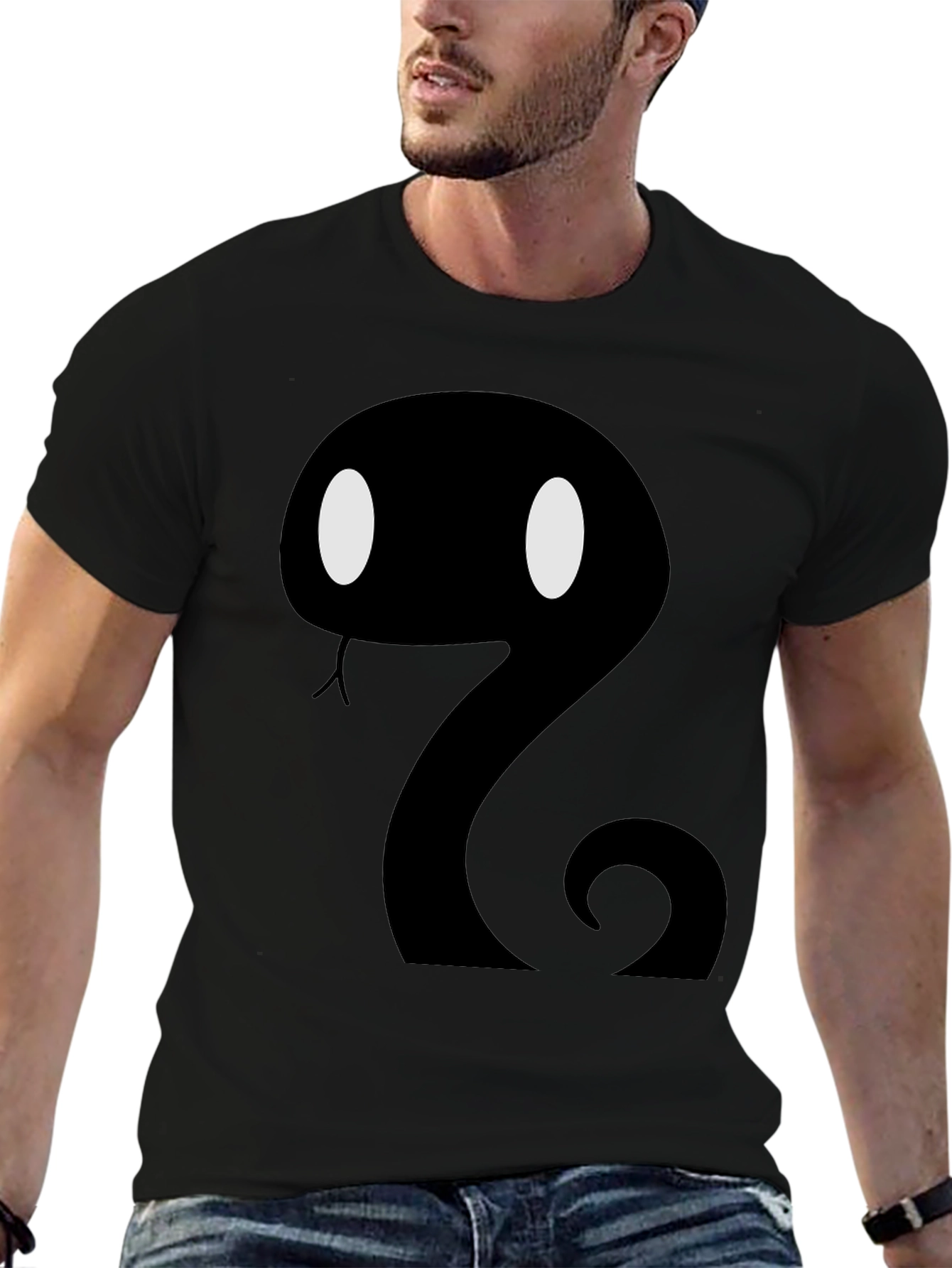 Cartoon Snake Graphic Tee - Mens Black T-Shirt