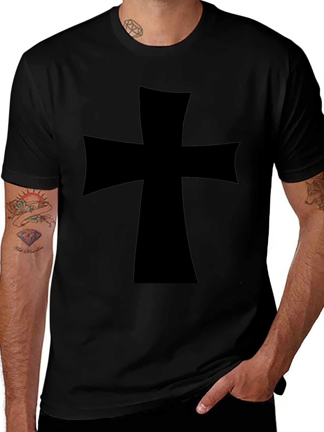 Black T-Shirt with Cross Graphic
