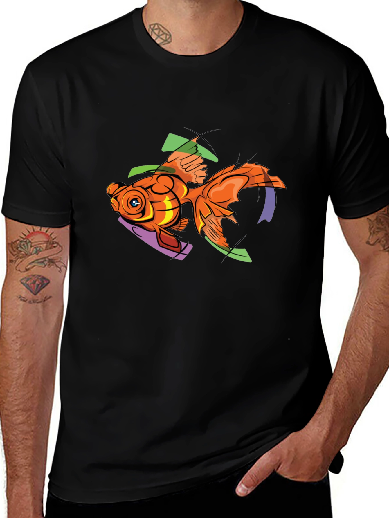 Goldfish Graphic Print Black T-Shirt