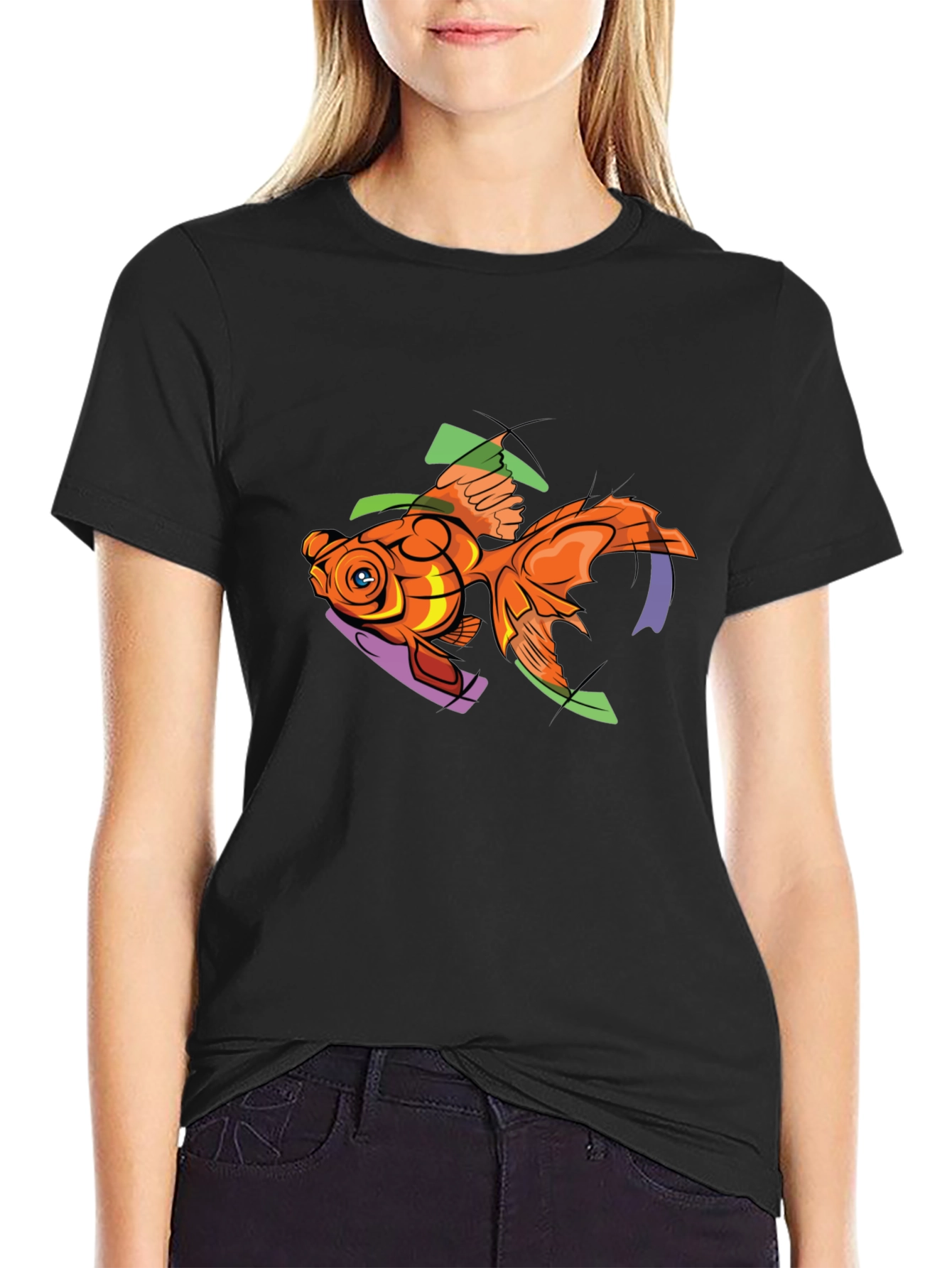 Goldfish Graphic Print Black T-Shirt