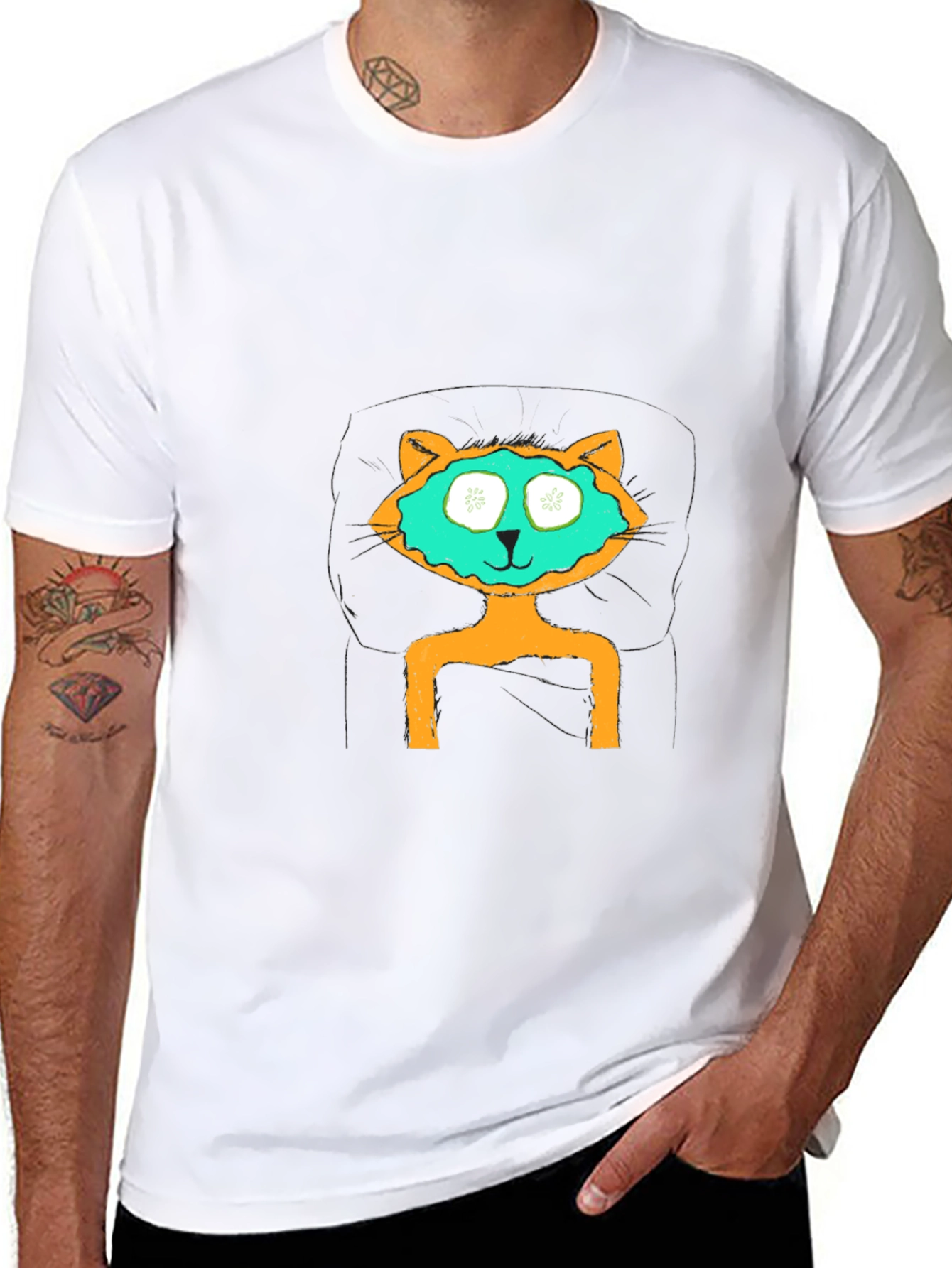 Relaxing Cat T-Shirt - Black Cotton Tee