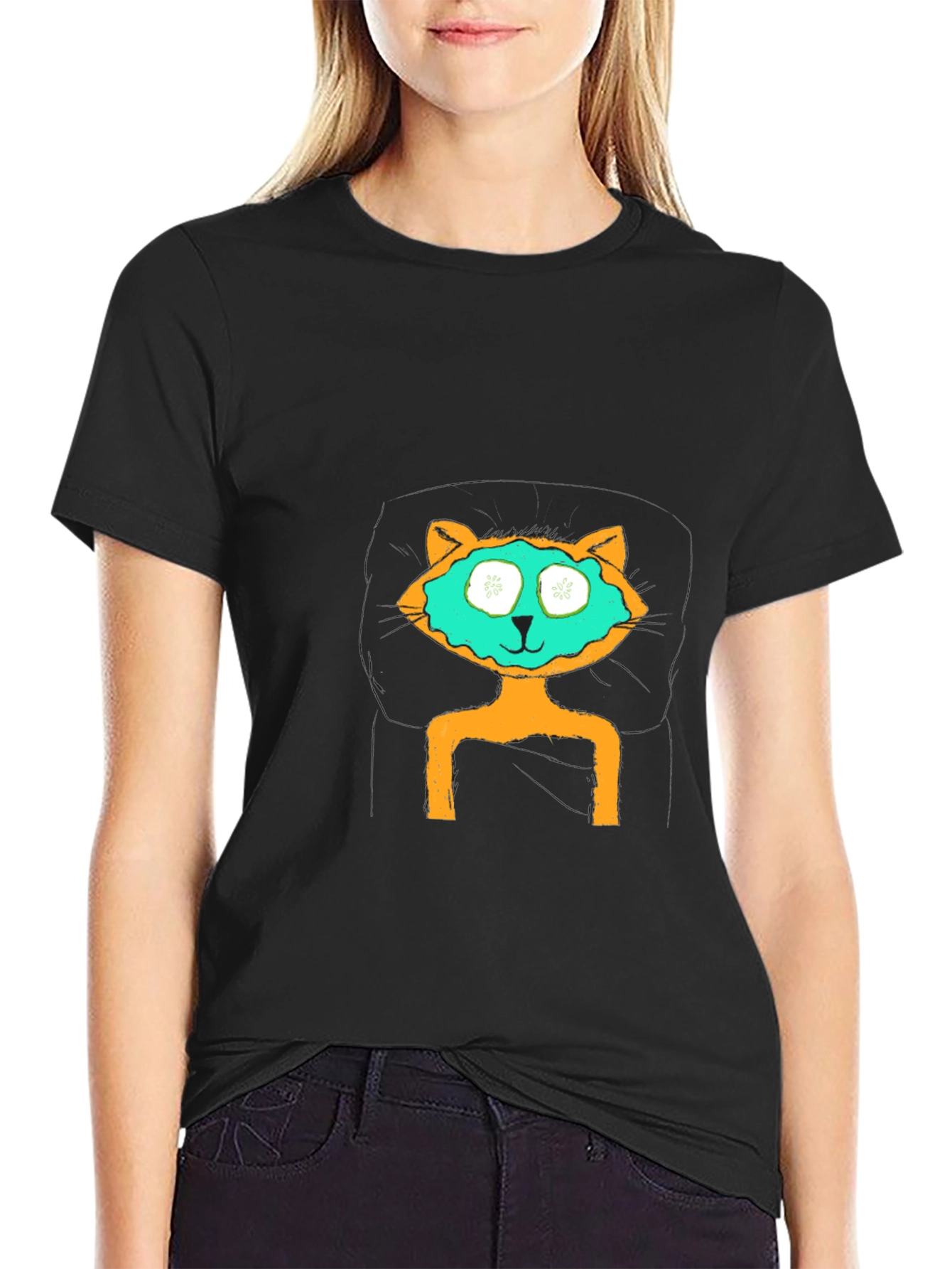 Relaxing Cat T-Shirt - Black Cotton Tee